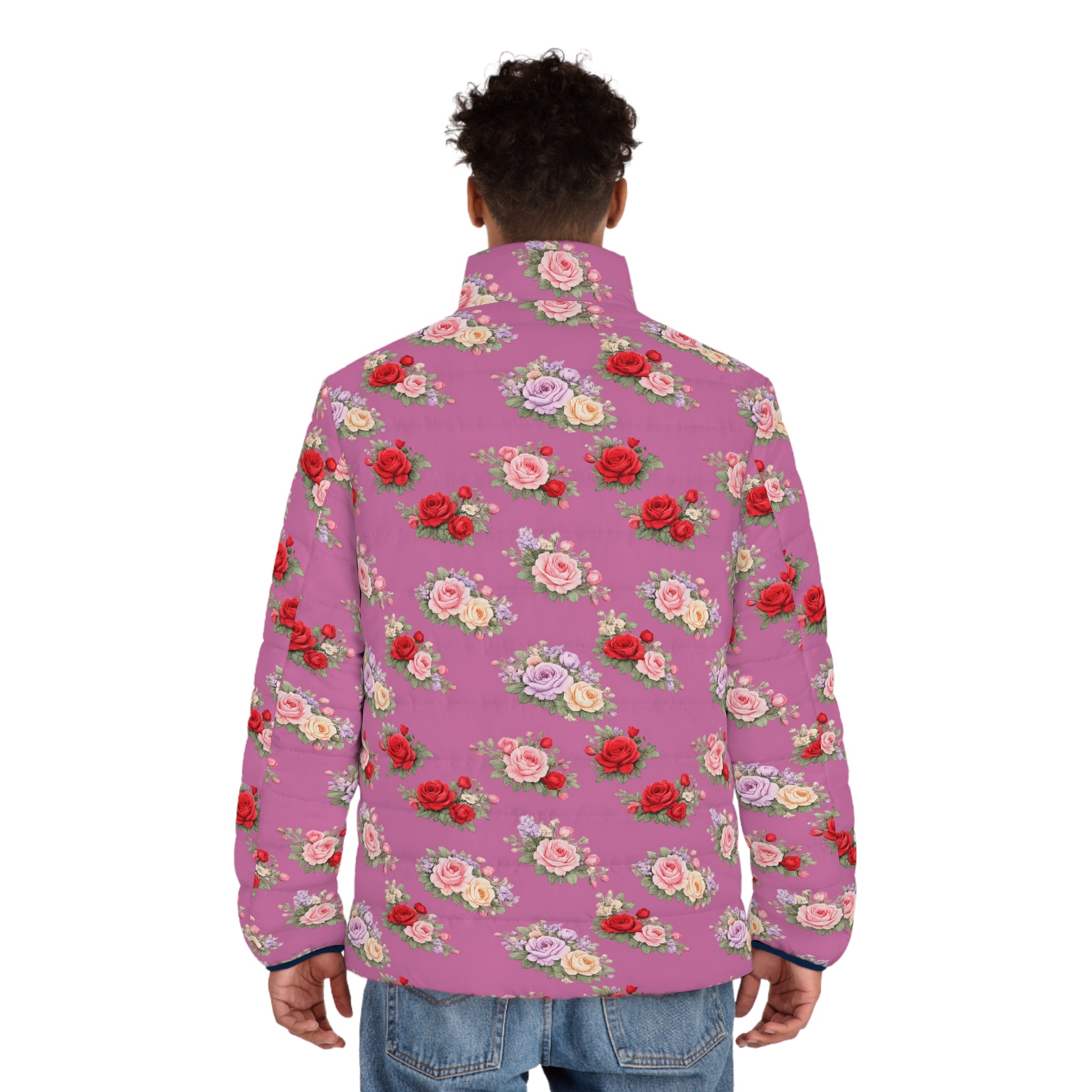 Anthos Collection Light Pink Floral Puffer Jacket - Vintage Rose All-Over Print