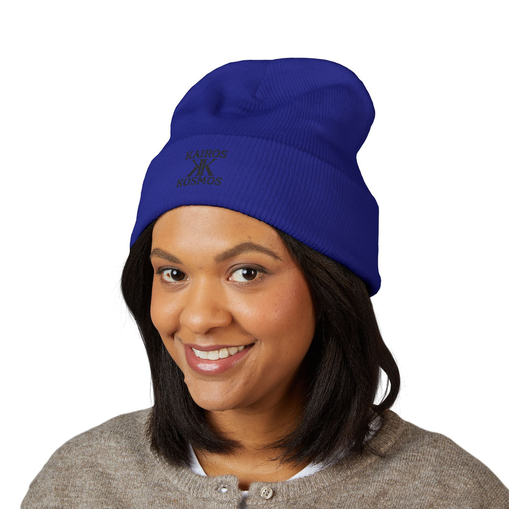 Kairos Kosmos Embroidered Cuffed Beanie — Minimal Logo Knit Hat