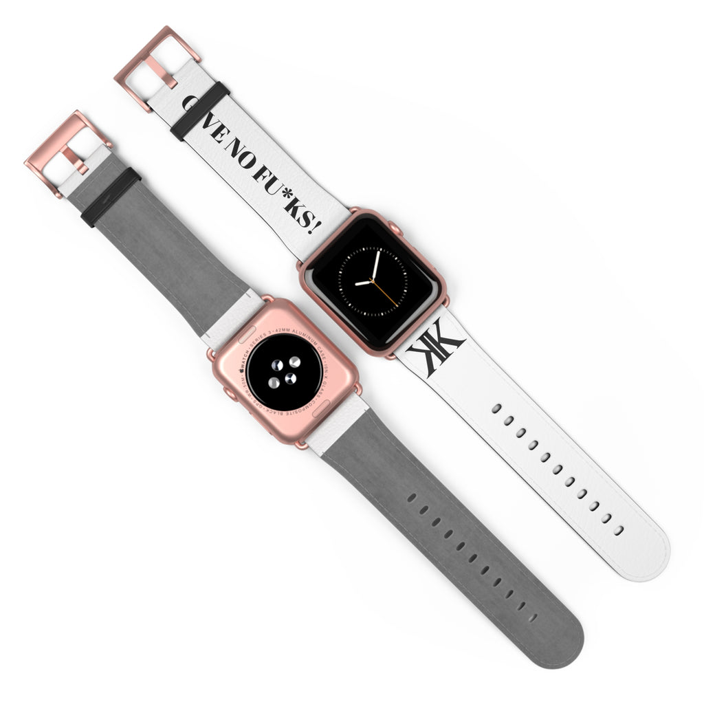 Watch Band — White Leather Strap with "GIVE NO FU*KS!" Text