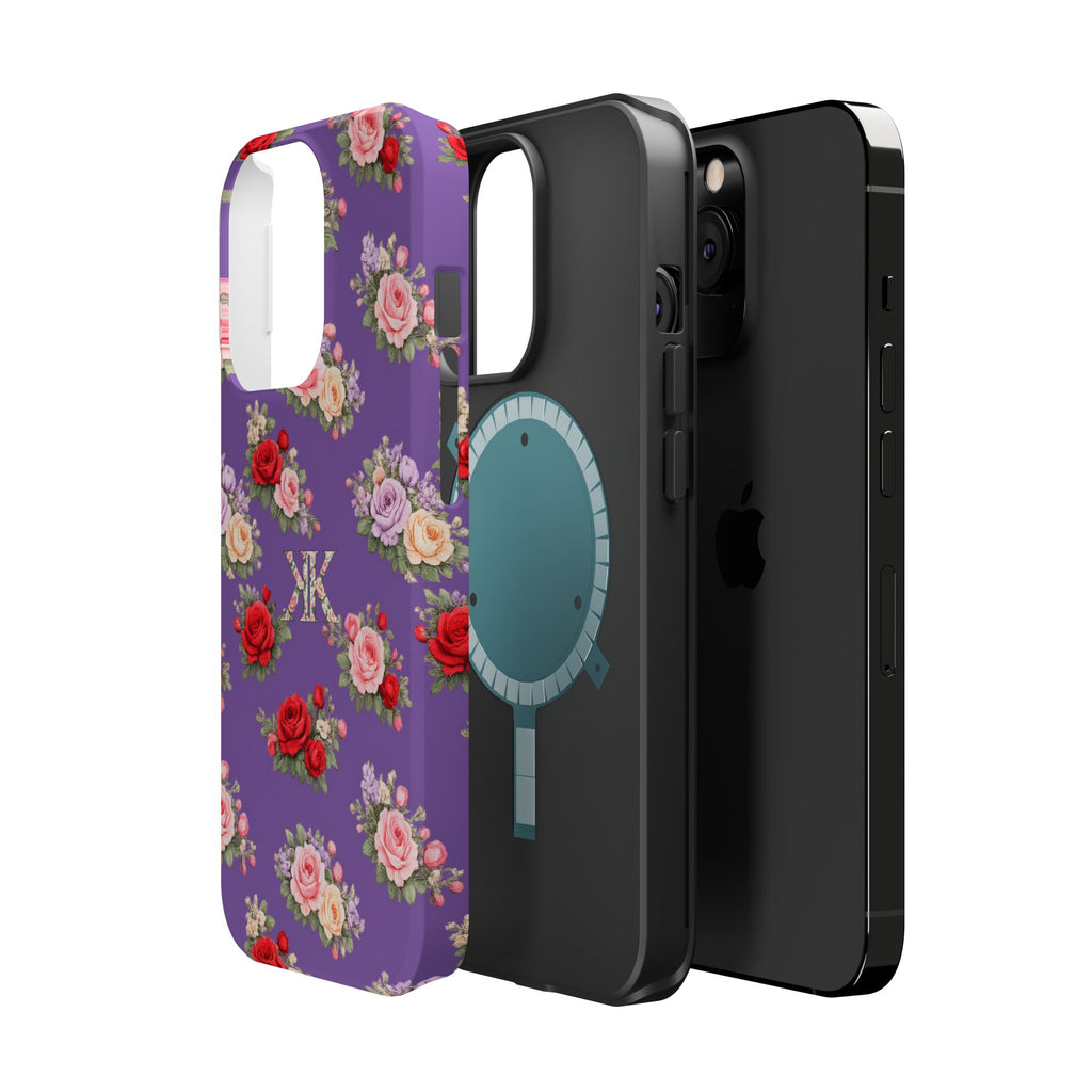 Anthos Collection Light Purple Vintage Floral Rose Pattern Magnetic Impact-Resistant Phone Case
