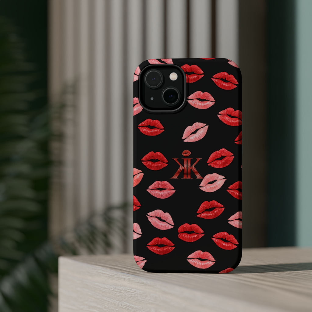 Psyche Collection BLACK - Kiss Pattern Magnetic Impact Phone Case