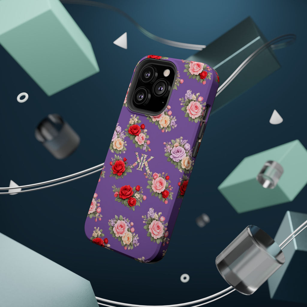Anthos Collection Light Purple Vintage Floral Rose Pattern Magnetic Impact-Resistant Phone Case