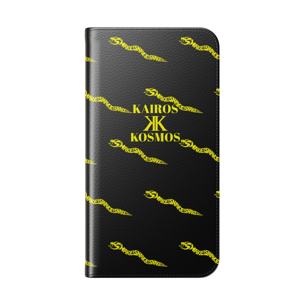 Aspis Collection Flip Case Phone Wallet — Black & Gold Kairos Kosmos Pattern