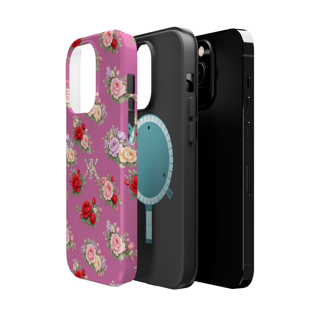 Anthos Collection Light Pink  Vintage Floral Rose Pattern Magnetic Impact-Resistant Phone Case