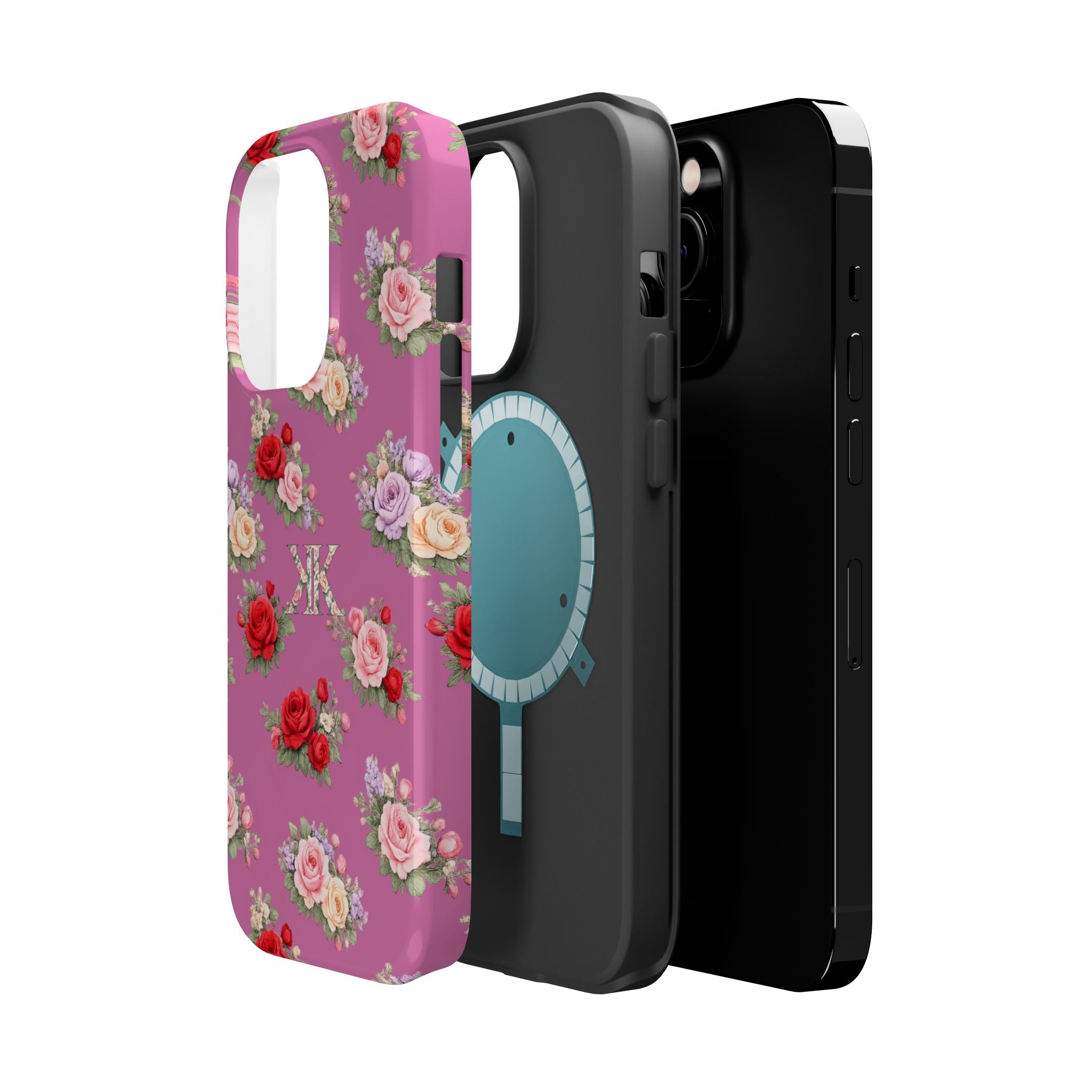 Anthos Collection Light Pink  Vintage Floral Rose Pattern Magnetic Impact-Resistant Phone Case