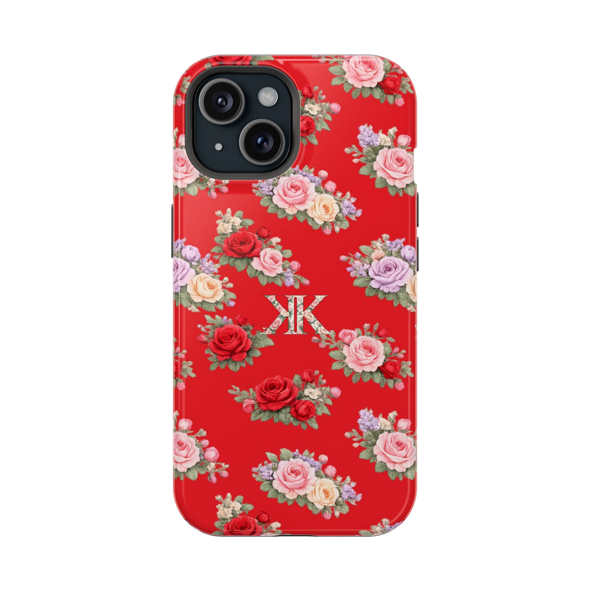 Anthos Collection RED Vintage Floral Rose Pattern Magnetic Impact-Resistant Phone Case