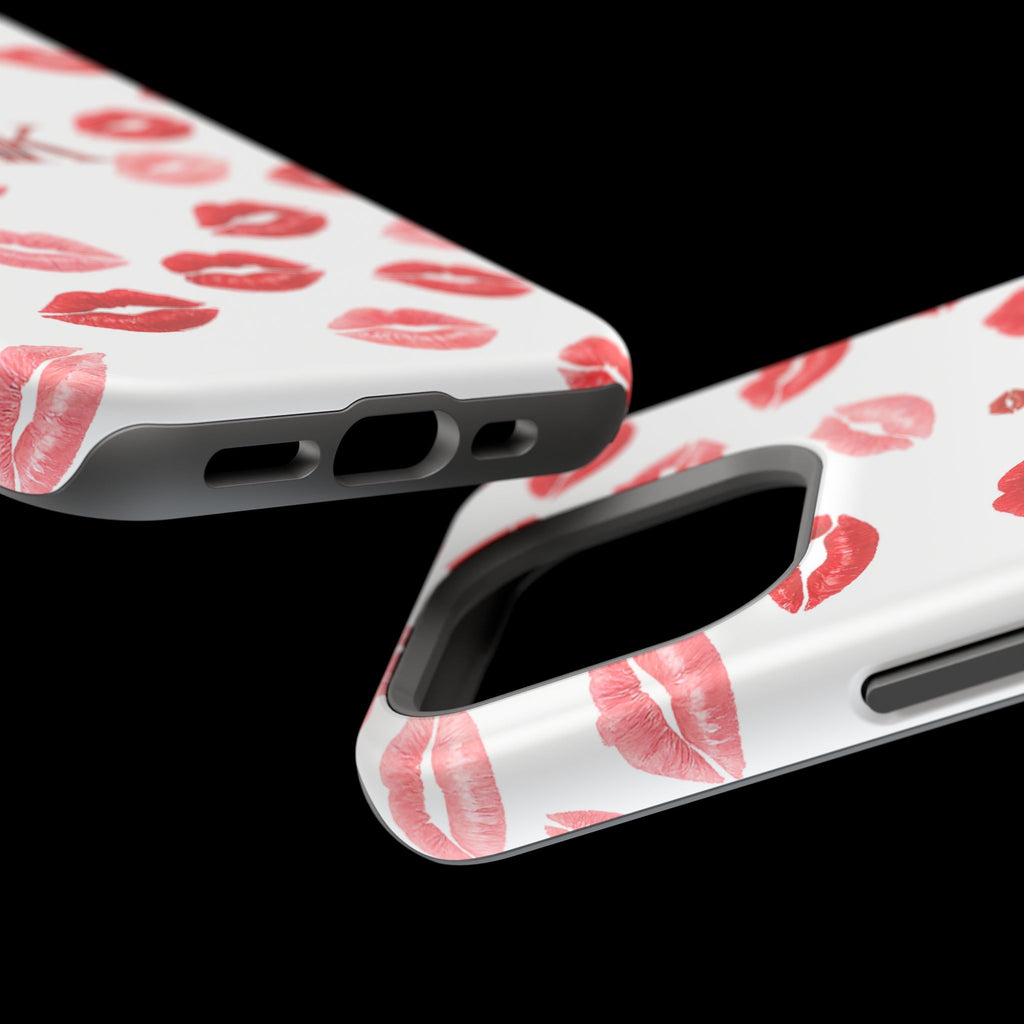 Psyche Collection White - Kiss Pattern Magnetic Impact Phone Case