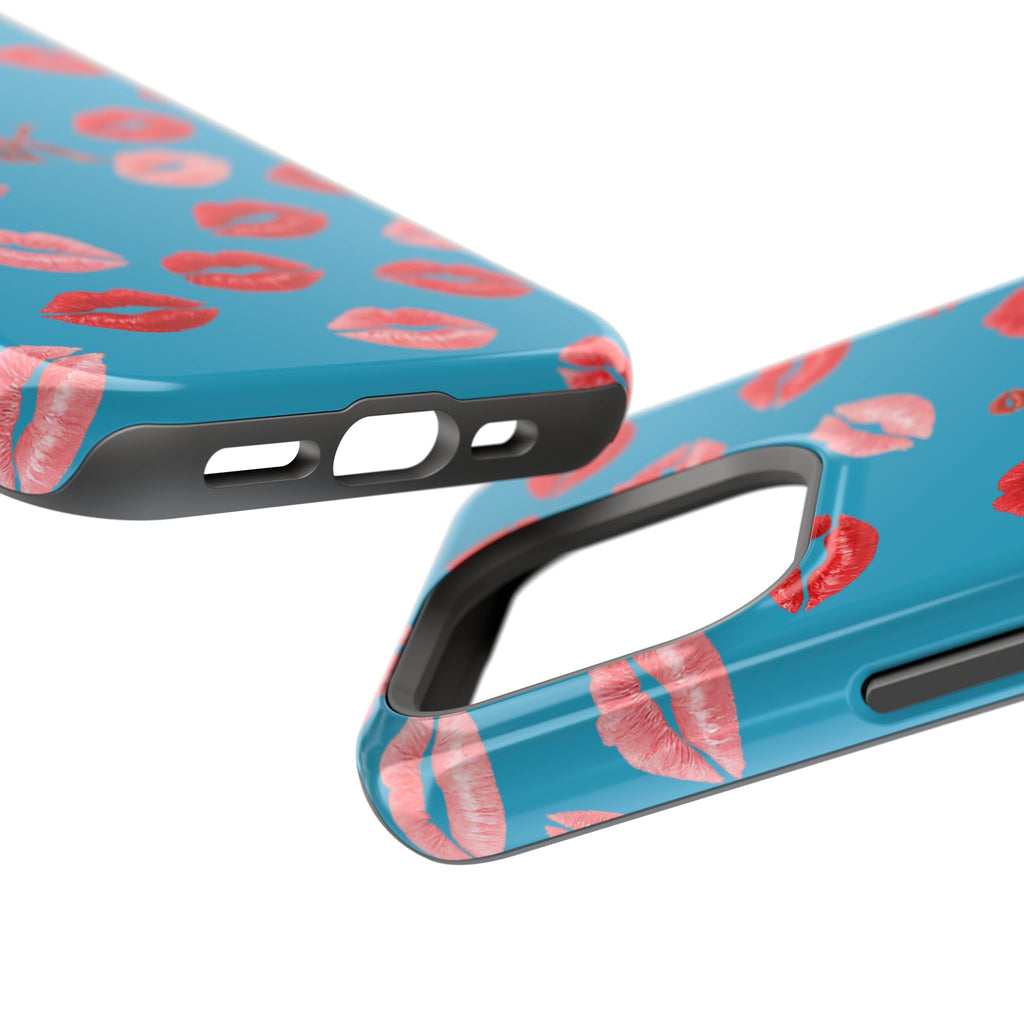 Psyche Collection Turquoise - Kiss Pattern Magnetic Impact Phone Case