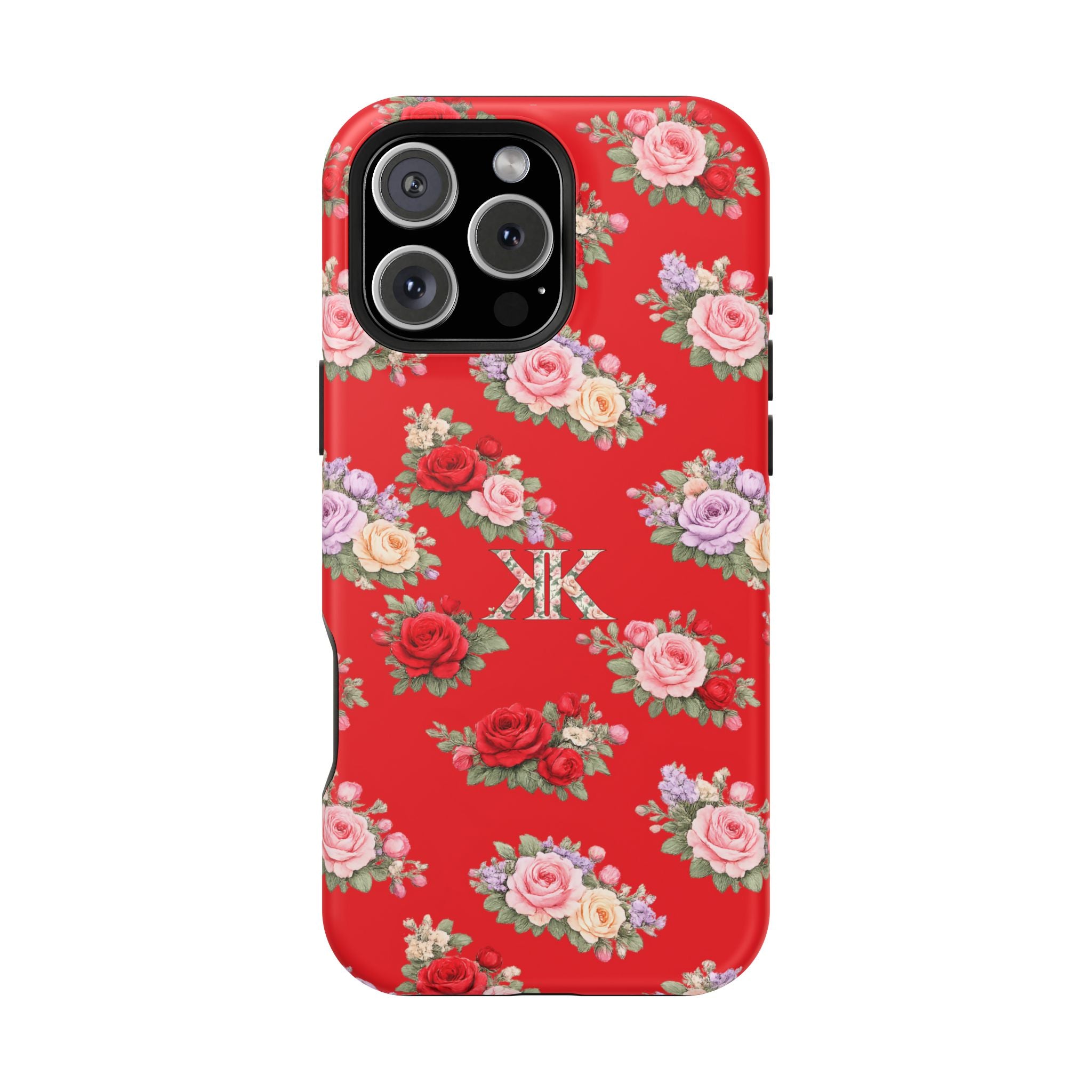 Anthos Collection RED Vintage Floral Rose Pattern Magnetic Impact-Resistant Phone Case