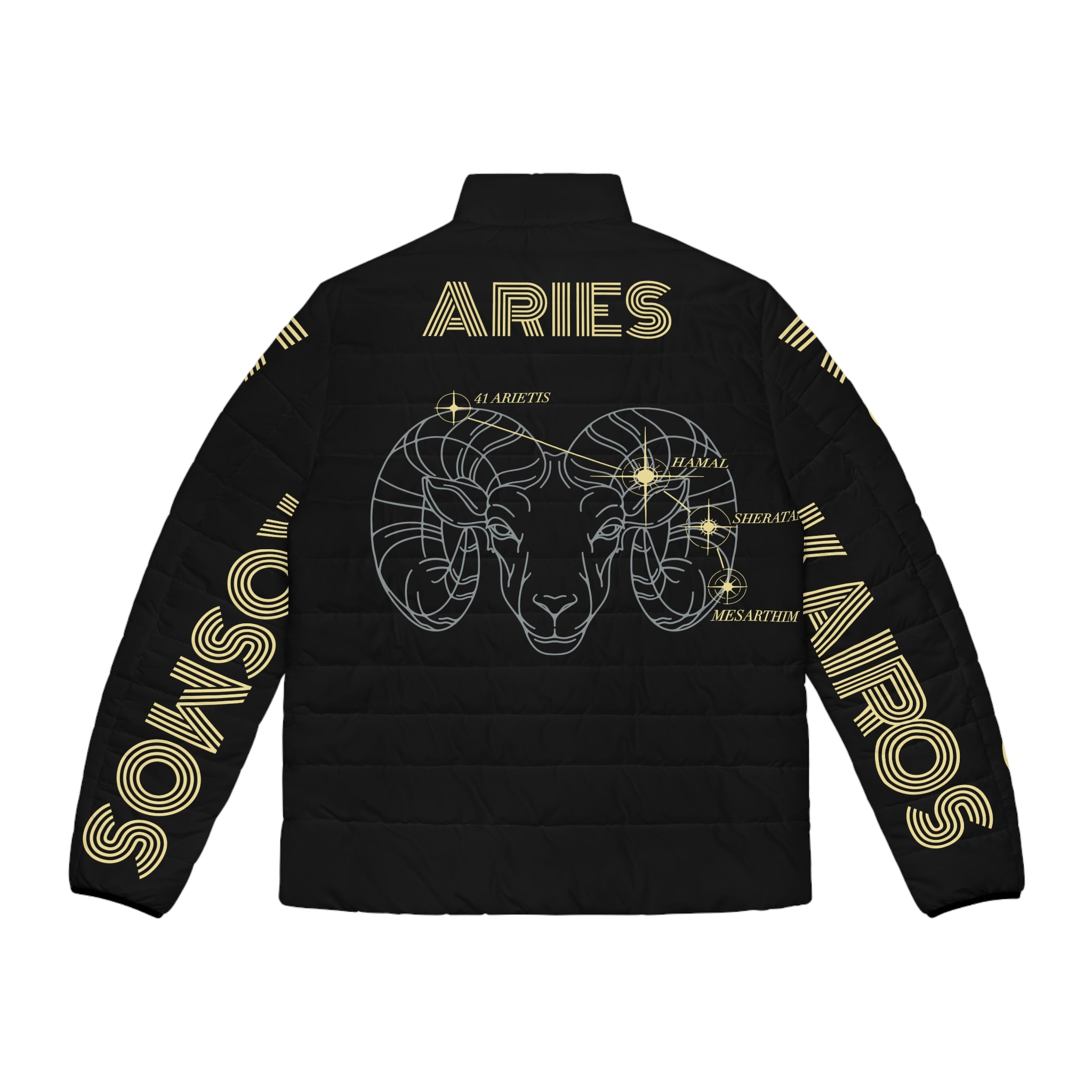 Aether Collection BLACK Aries Puffer Jacket – Zodiac Ram Graphic Men's Jacket