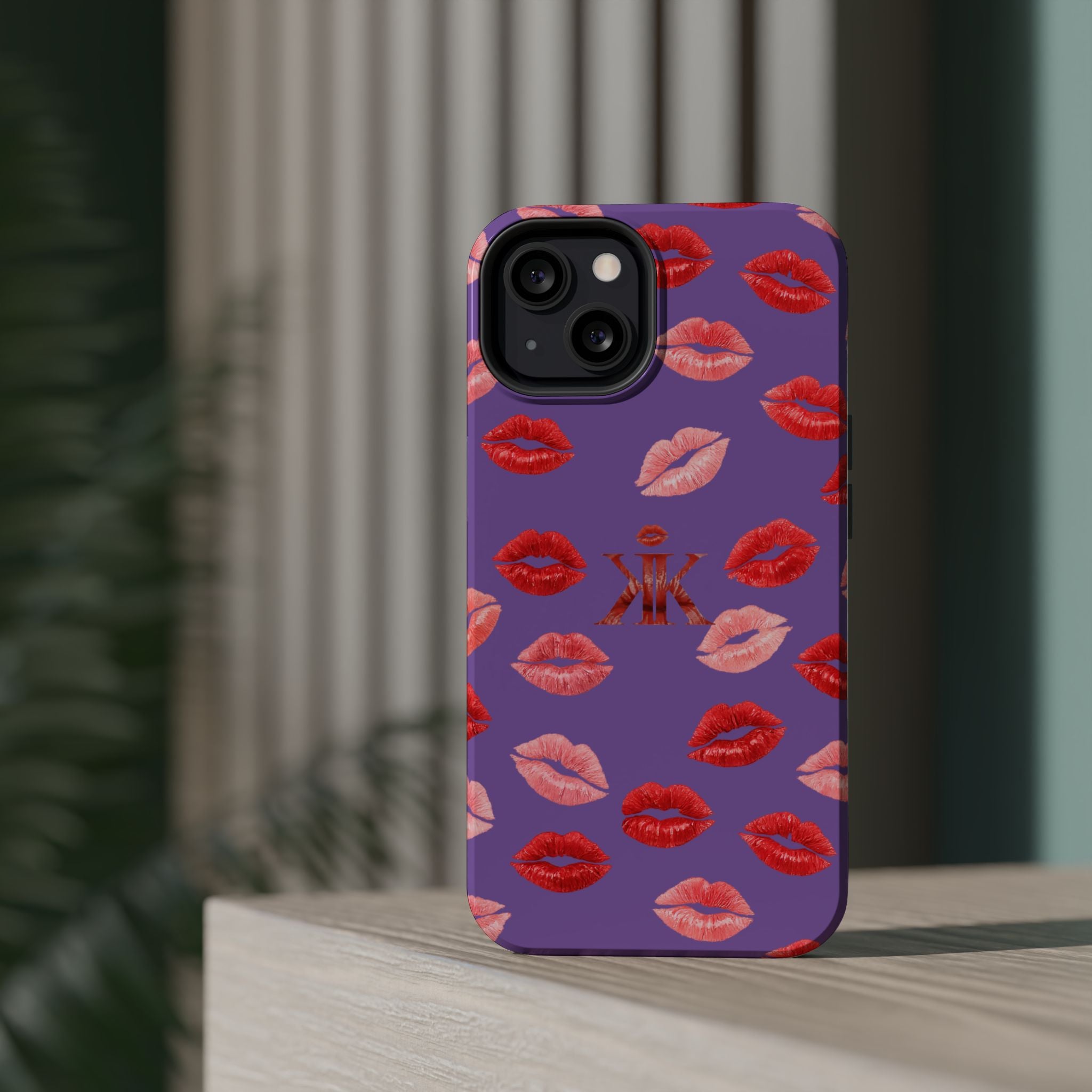 Psyche Collection Light Purple - Kiss Pattern Magnetic Impact Phone Case