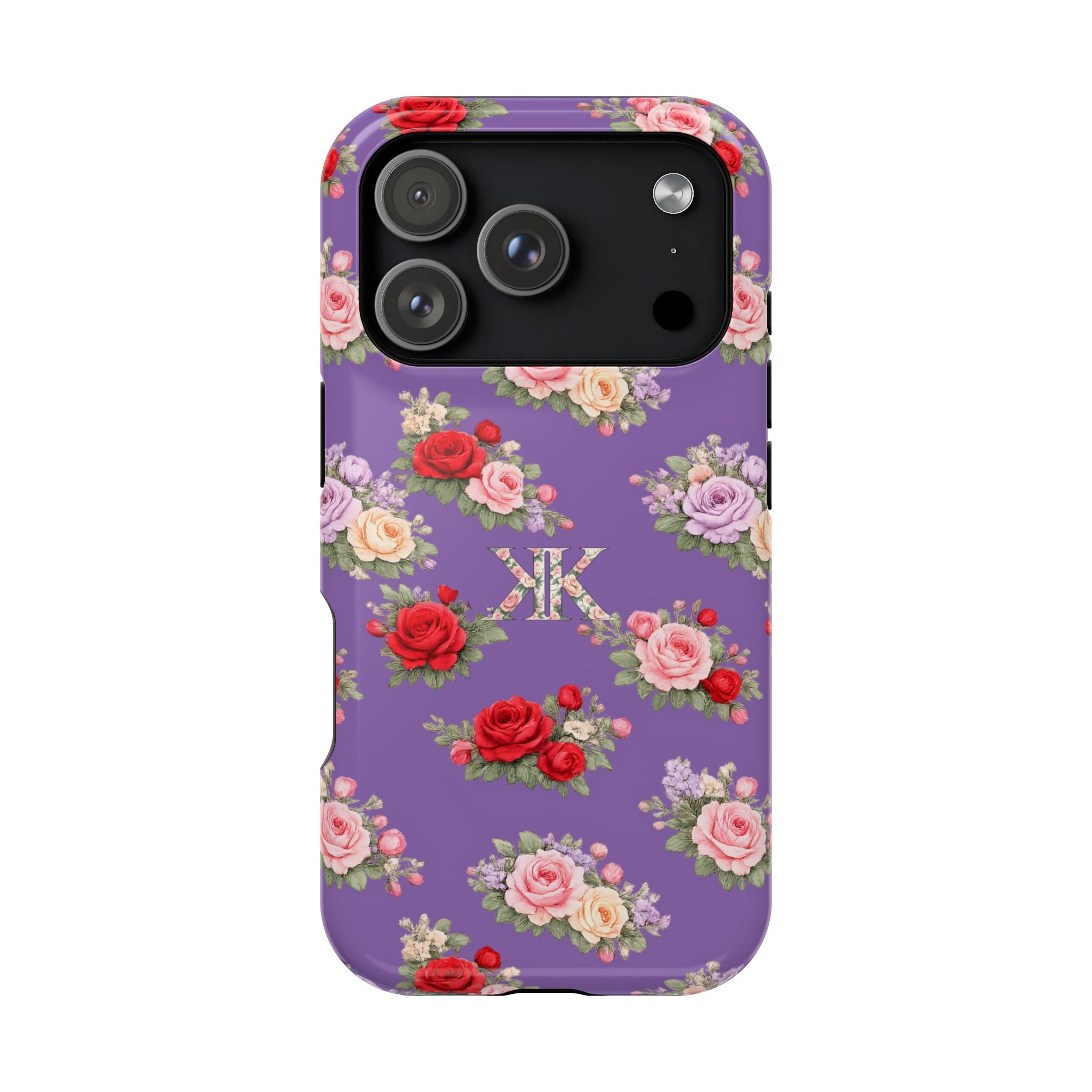 Anthos Collection Light Purple Vintage Floral Rose Pattern Magnetic Impact-Resistant Phone Case