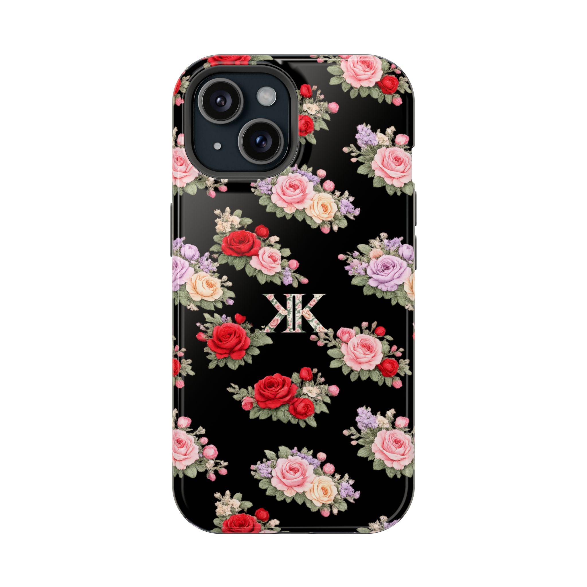 Anthos Collection BLACK Vintage Floral Rose Pattern Magnetic Impact-Resistant Phone Case