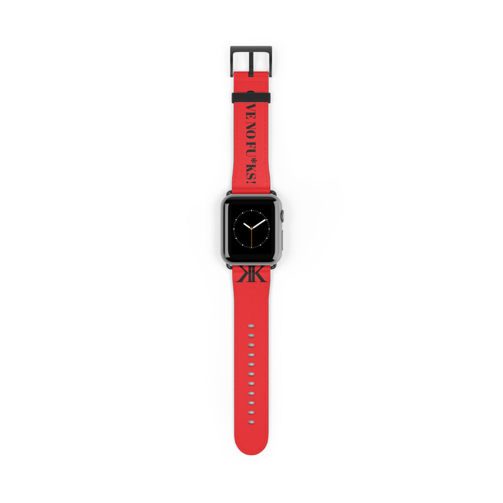 Watch Band RED —  Leather Strap with "GIVE NO FU*KS!" Text