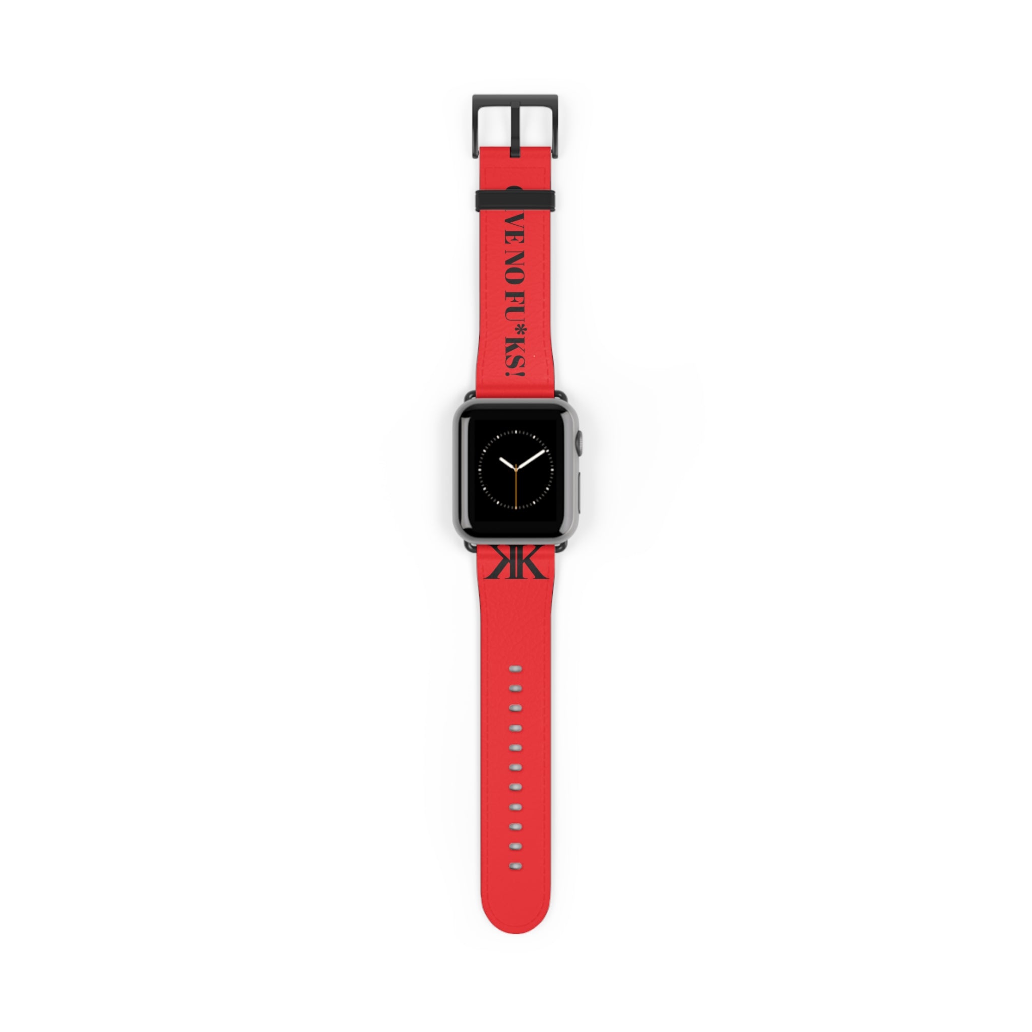 Watch Band RED —  Leather Strap with "GIVE NO FU*KS!" Text