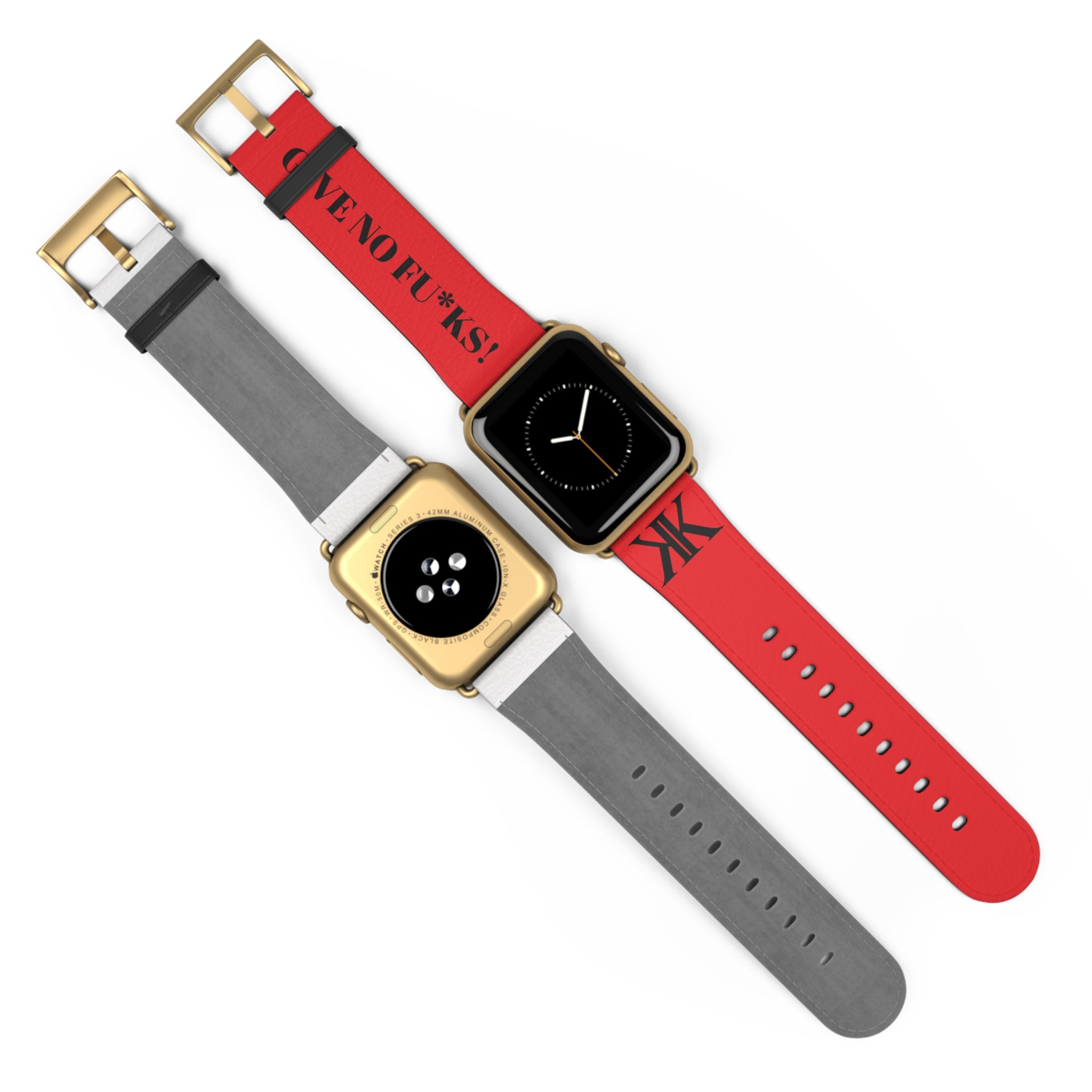 Watch Band RED —  Leather Strap with "GIVE NO FU*KS!" Text