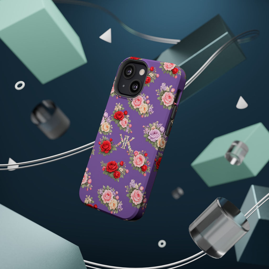 Anthos Collection Light Purple Vintage Floral Rose Pattern Magnetic Impact-Resistant Phone Case