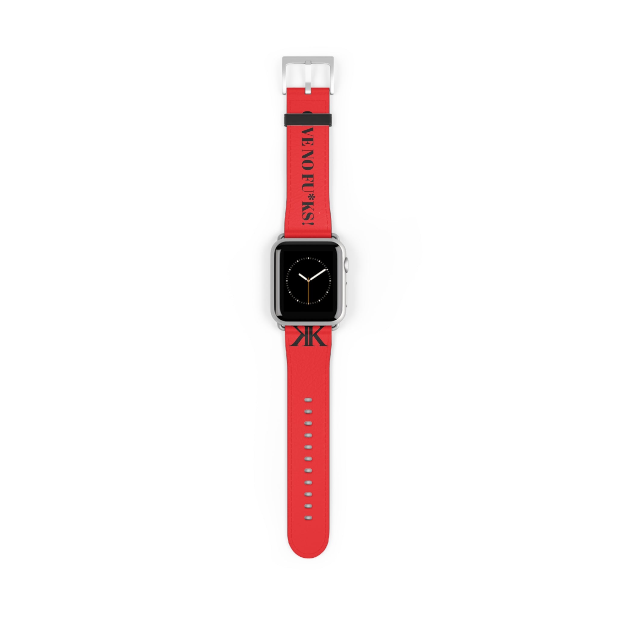 Watch Band RED —  Leather Strap with "GIVE NO FU*KS!" Text
