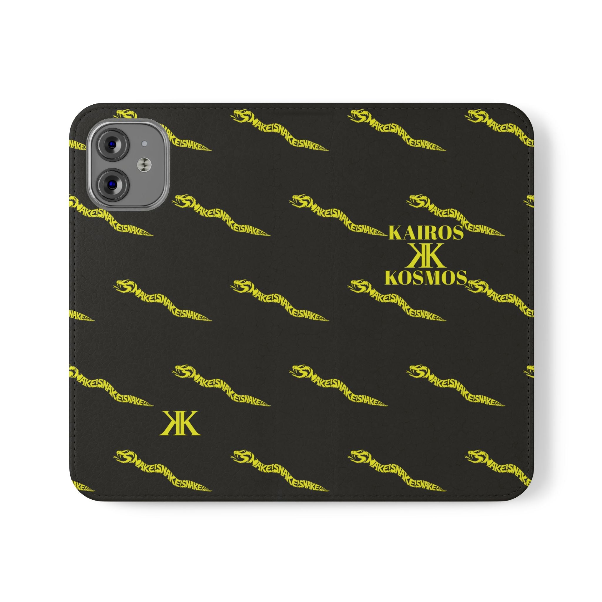 Aspis Collection Flip Case Phone Wallet — Black & Gold Kairos Kosmos Pattern