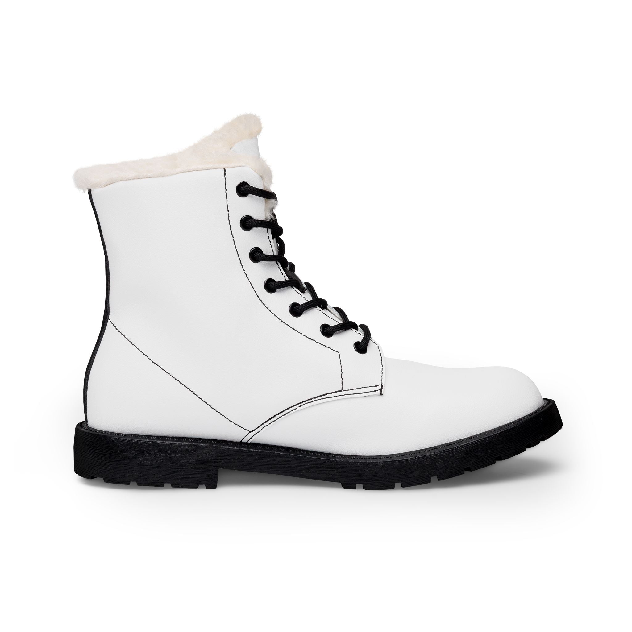 White Fur-Lined Leather Boots with Black 'KK' Monogram
