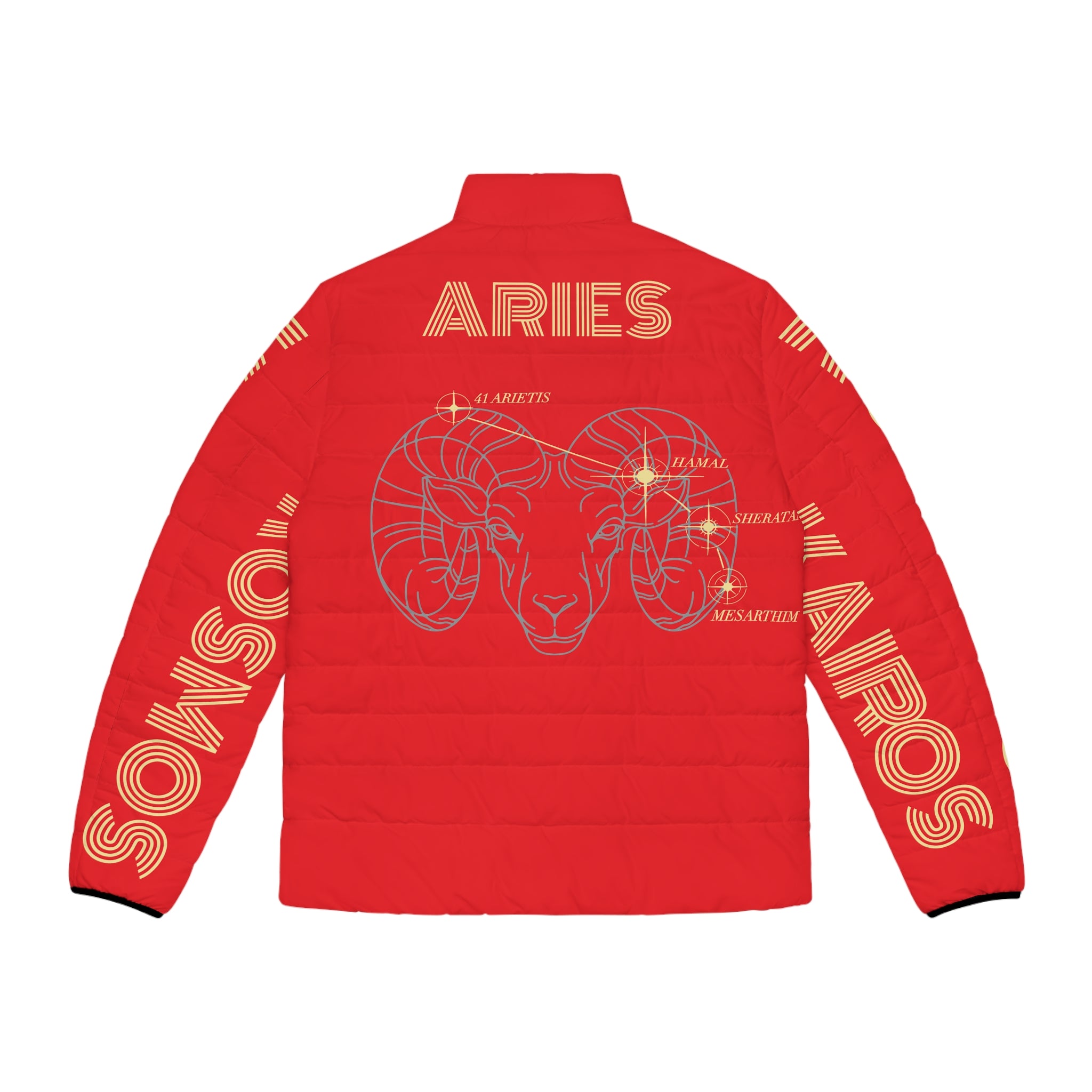 Aether Collection RED Aries Puffer Jacket – Zodiac Ram Graphic Men's Jacket
