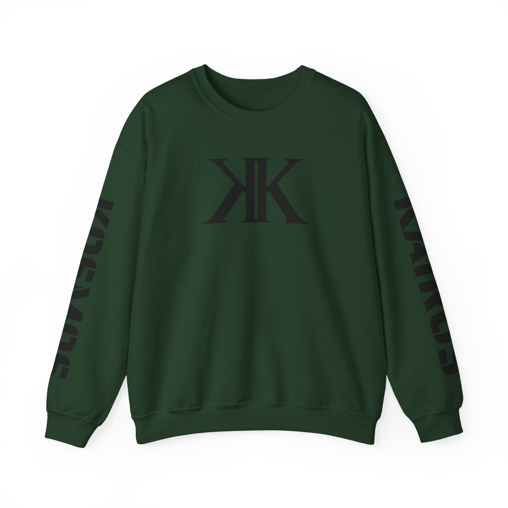 Crewneck Sweatshirt — Bold KK Logo with Sleeve Text (Kaurde / Kaurde)