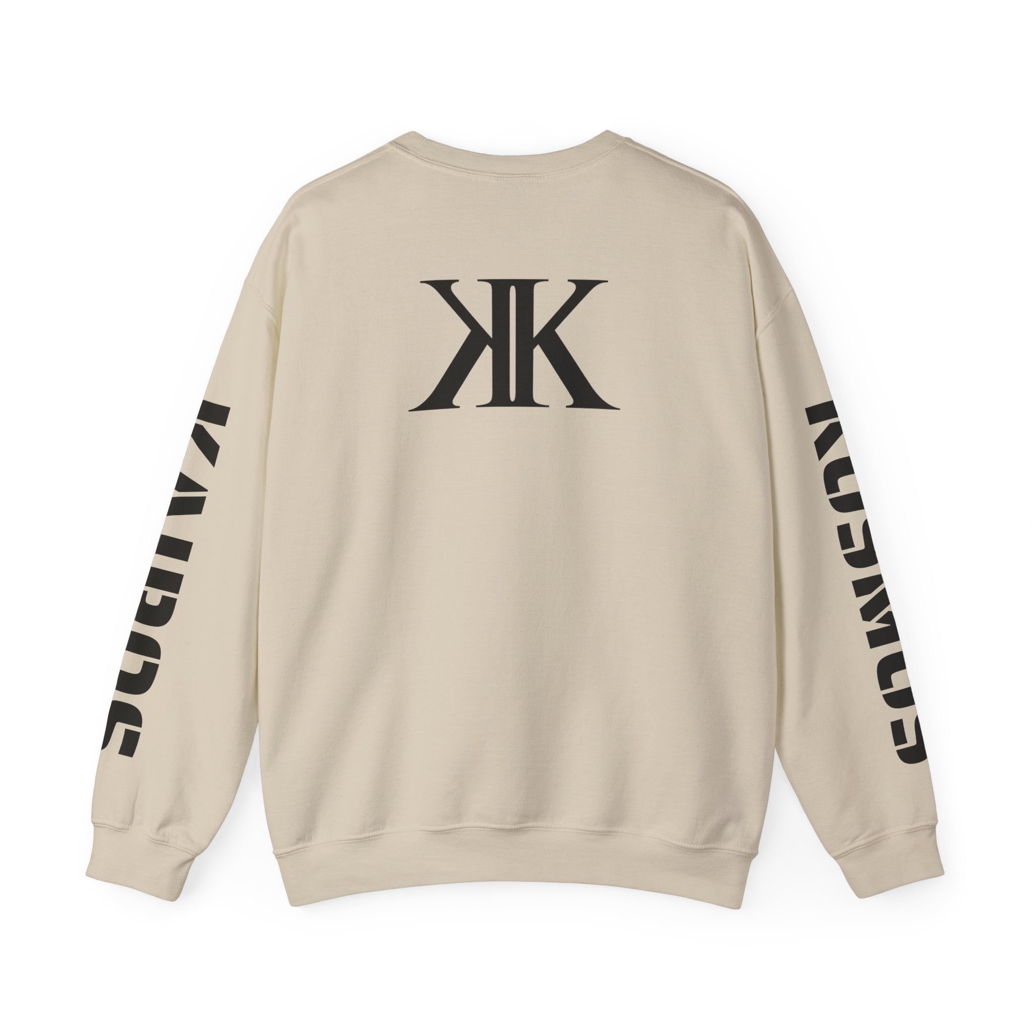Crewneck Sweatshirt — Bold KK Logo with Sleeve Text (Kaurde / Kaurde)