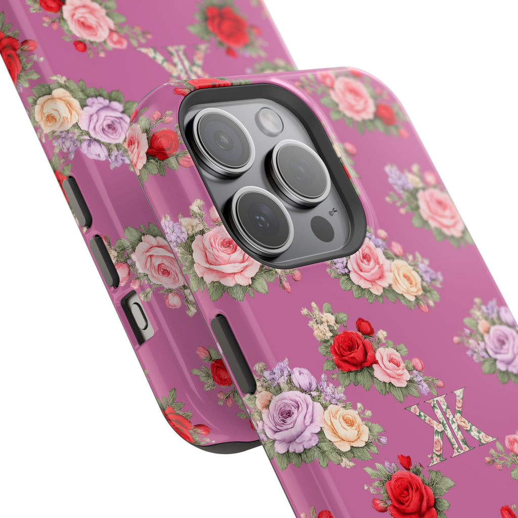 Anthos Collection Light Pink  Vintage Floral Rose Pattern Magnetic Impact-Resistant Phone Case