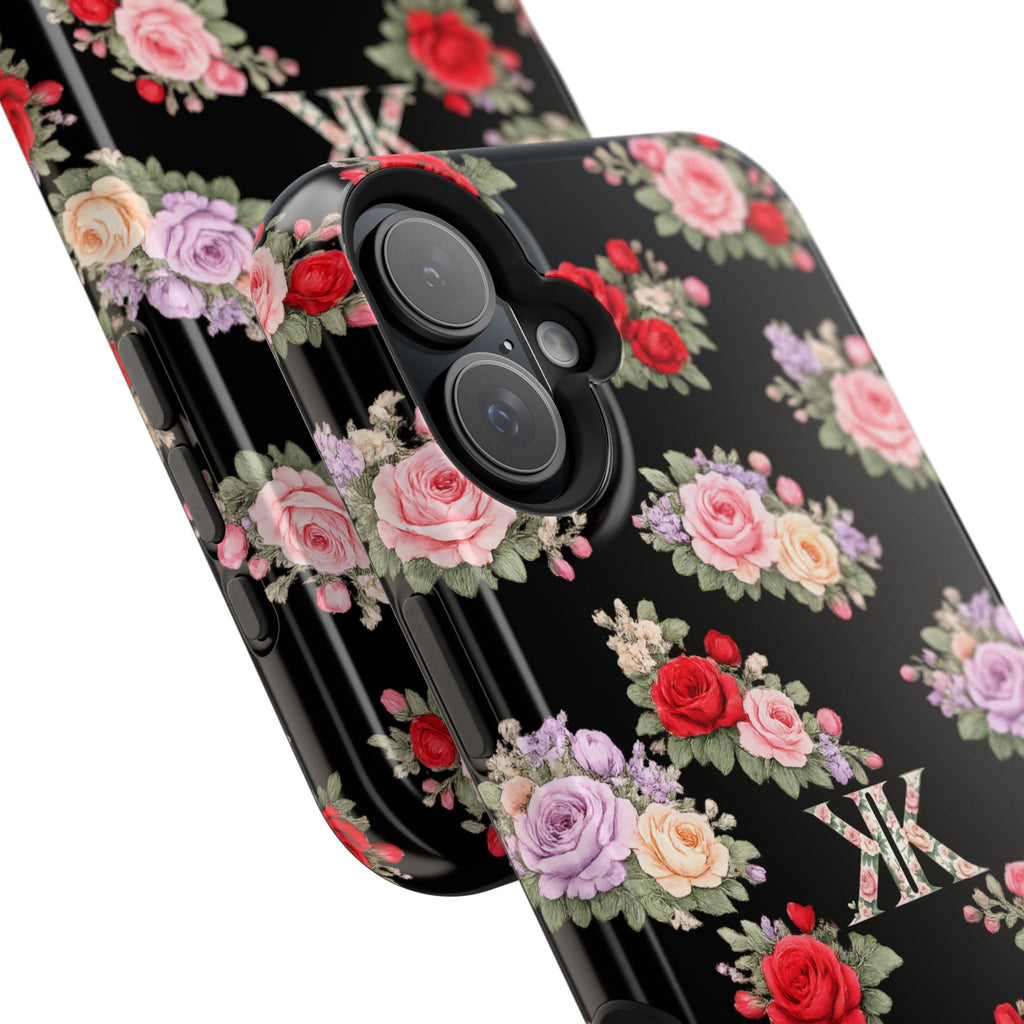 Anthos Collection BLACK Vintage Floral Rose Pattern Magnetic Impact-Resistant Phone Case