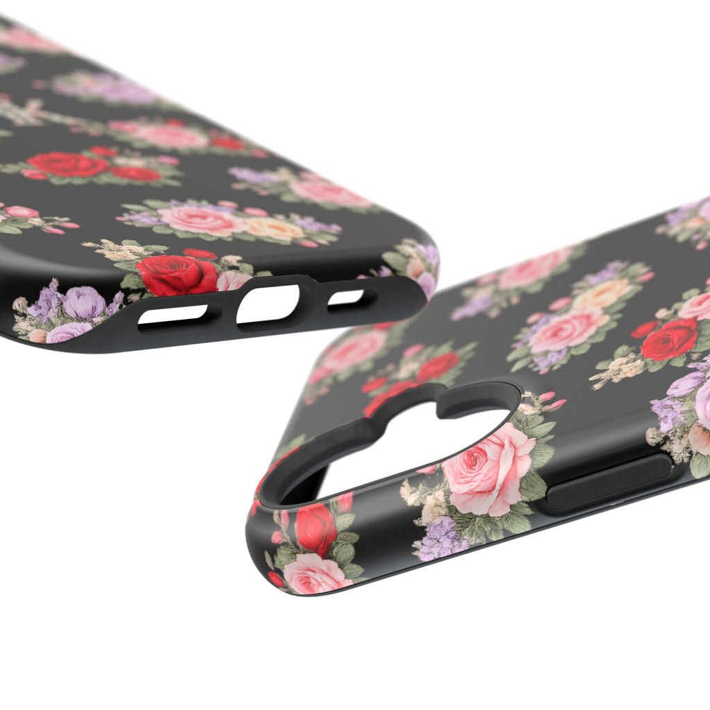Anthos Collection BLACK Vintage Floral Rose Pattern Magnetic Impact-Resistant Phone Case
