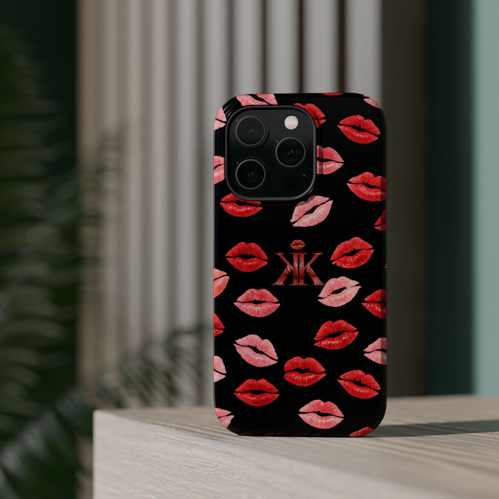 Psyche Collection BLACK - Kiss Pattern Magnetic Impact Phone Case