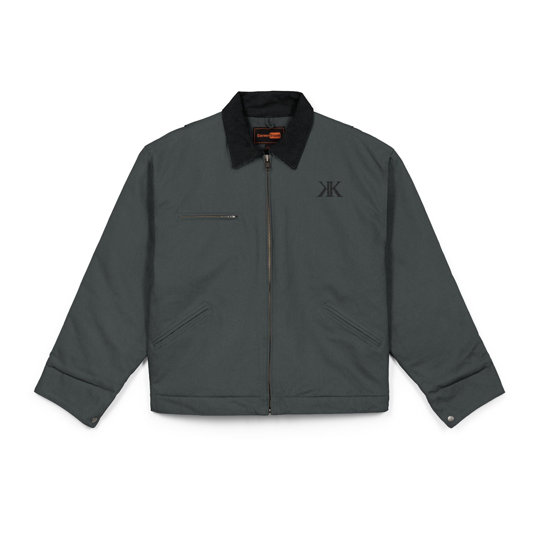 Embroidered Duck Cloth Work Jacket — Durable Brown Carpenter/Workwear Coat