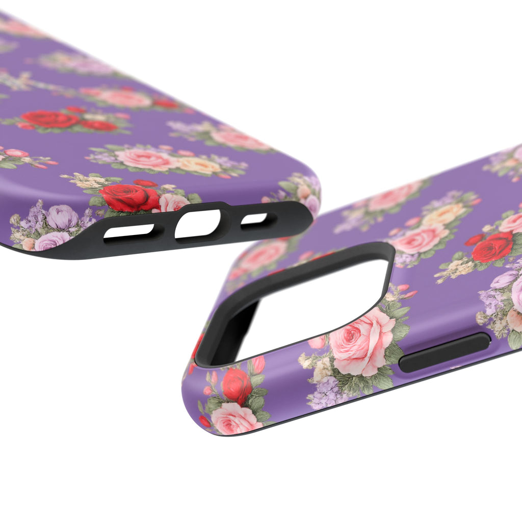Anthos Collection Light Purple Vintage Floral Rose Pattern Magnetic Impact-Resistant Phone Case
