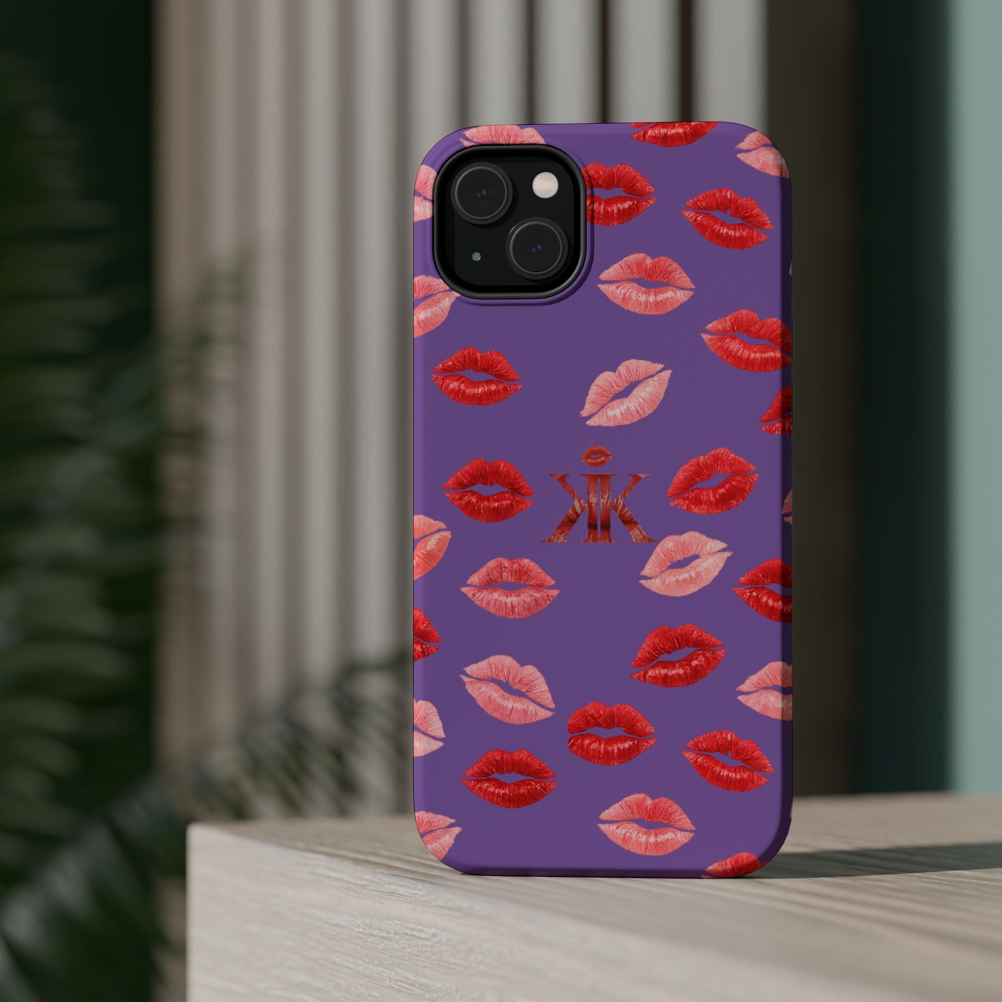 Psyche Collection Light Purple - Kiss Pattern Magnetic Impact Phone Case