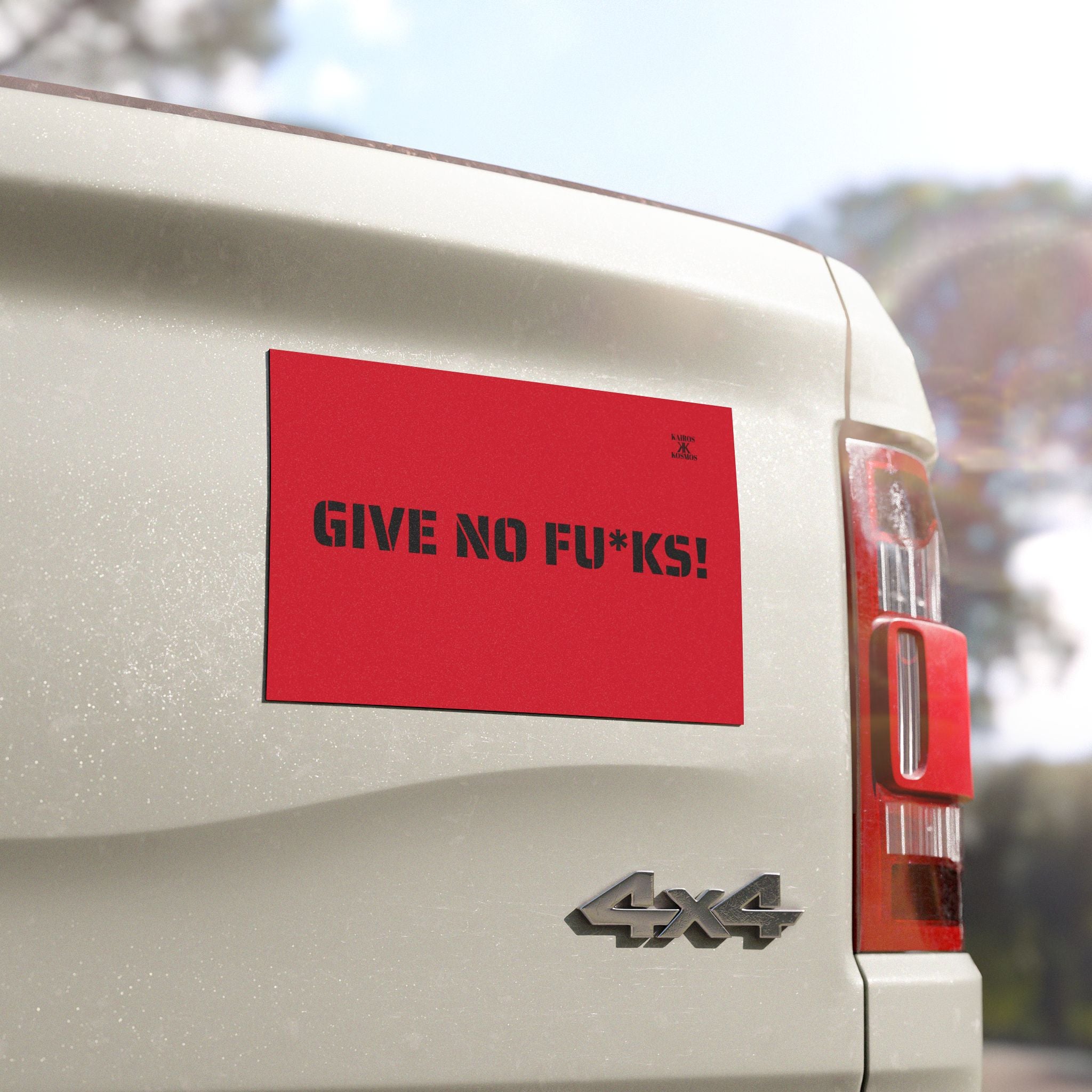Kairos Kosmos Car Magnet RED — "GIVE NO FU*KS!" Bold Black Vinyl Décor