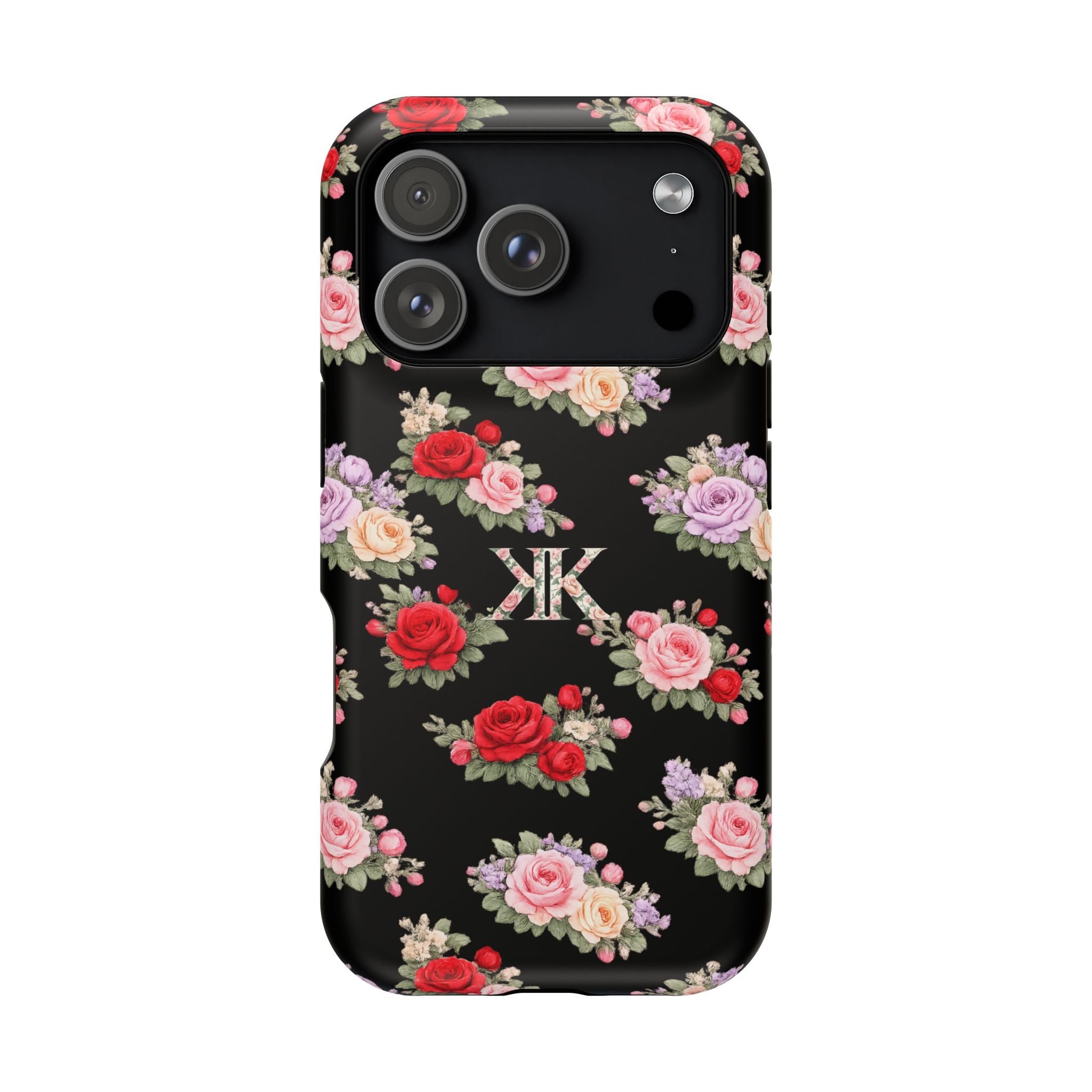 Anthos Collection BLACK Vintage Floral Rose Pattern Magnetic Impact-Resistant Phone Case