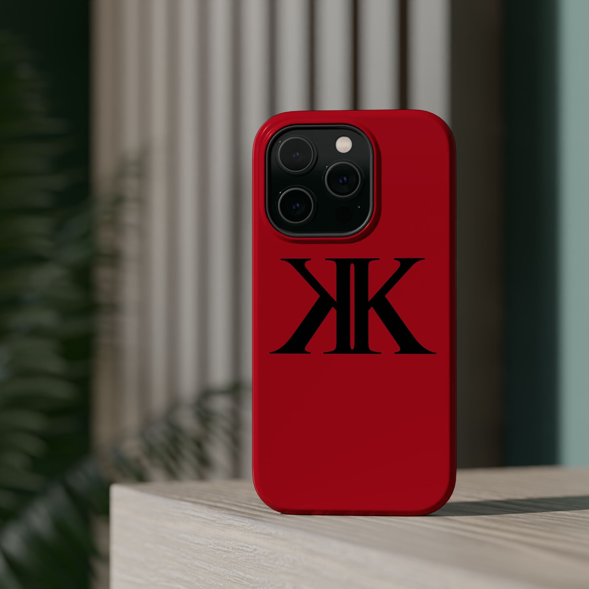 Magnetic Impact-Resistant RED Case with Bold KK Monogram