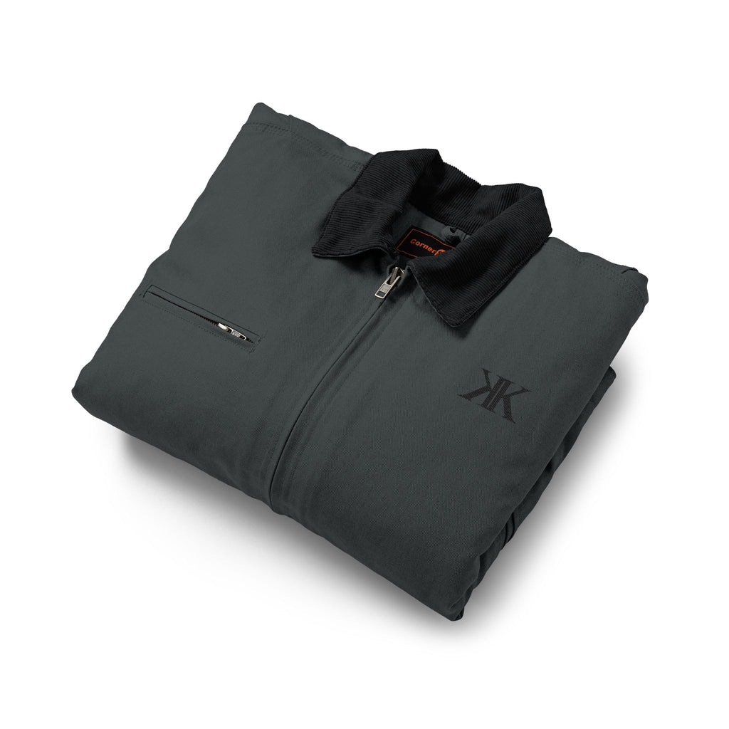 Embroidered Duck Cloth Work Jacket — Durable Brown Carpenter/Workwear Coat