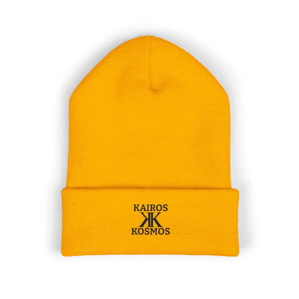 Kairos Kosmos Embroidered Cuffed Beanie — Minimal Logo Knit Hat