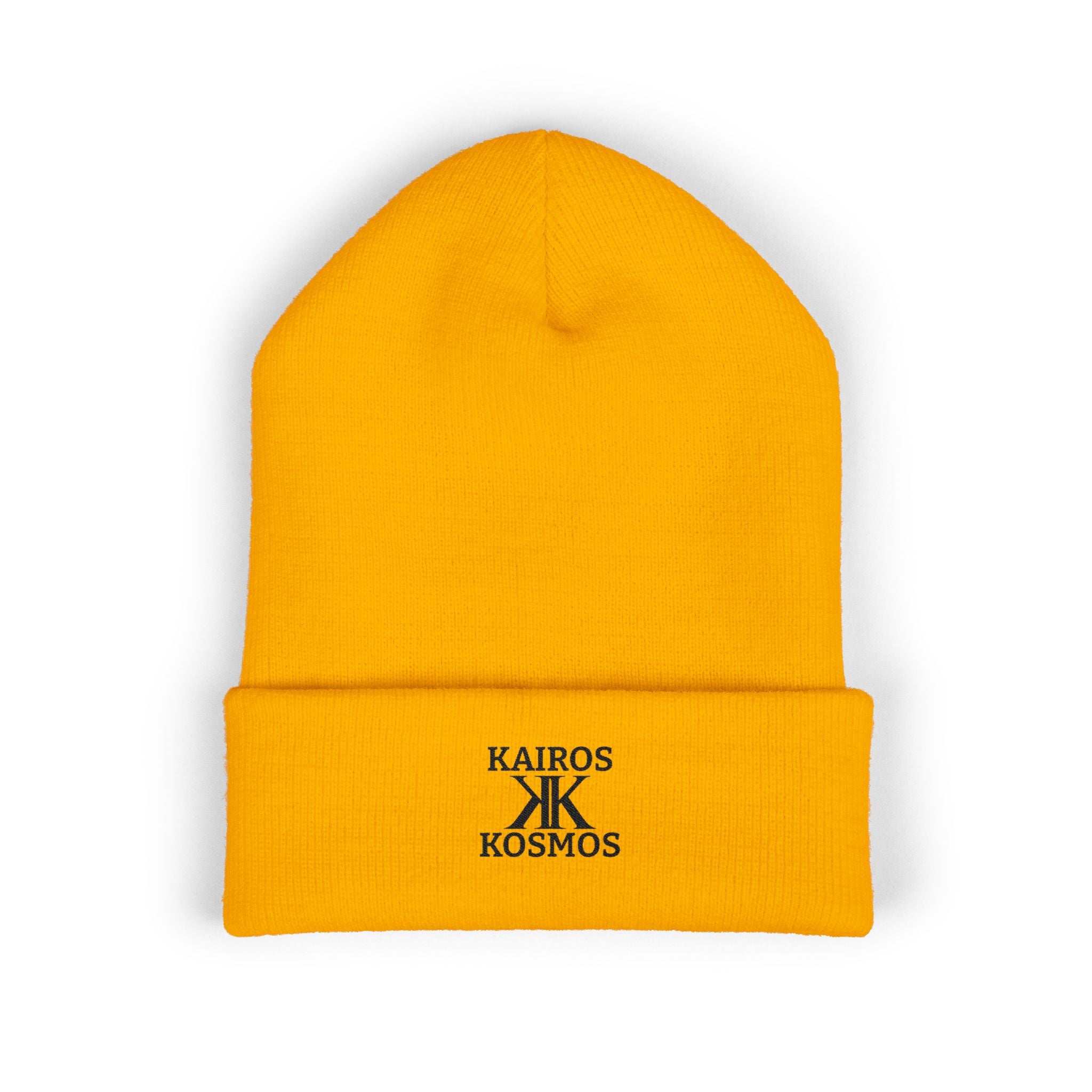 Kairos Kosmos Embroidered Cuffed Beanie — Minimal Logo Knit Hat