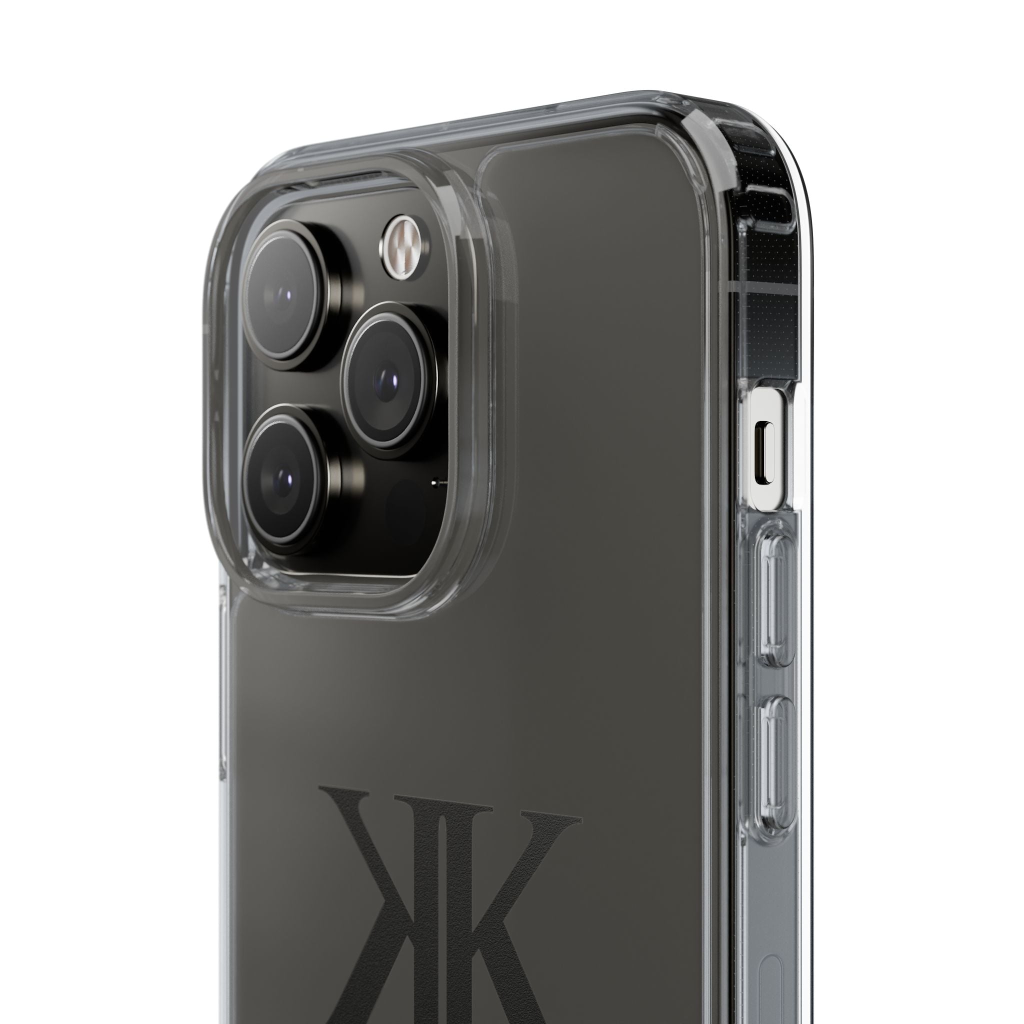 Kairos Kosmos Clear Phone Case — Minimal Black KK Monogram