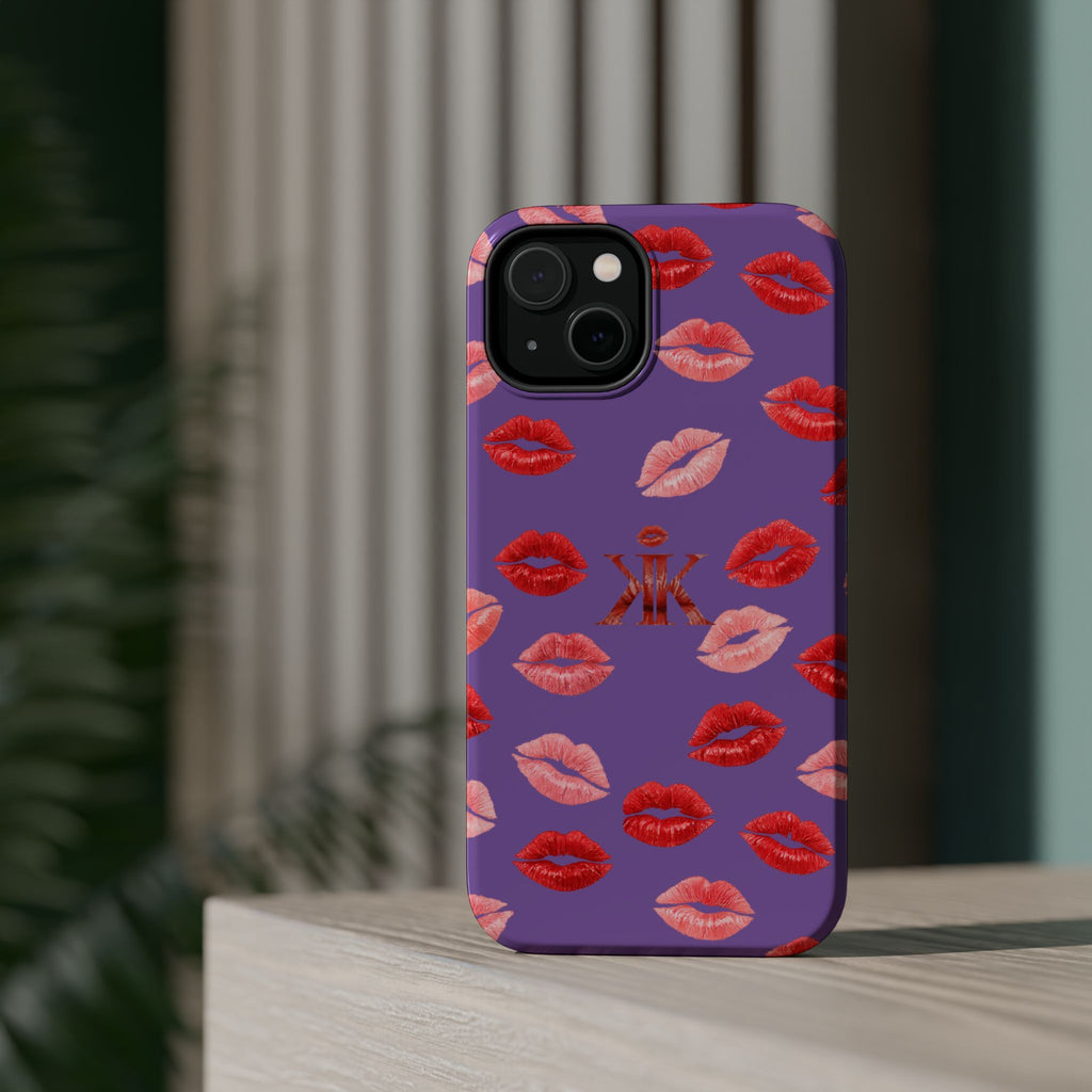 Psyche Collection Light Purple - Kiss Pattern Magnetic Impact Phone Case