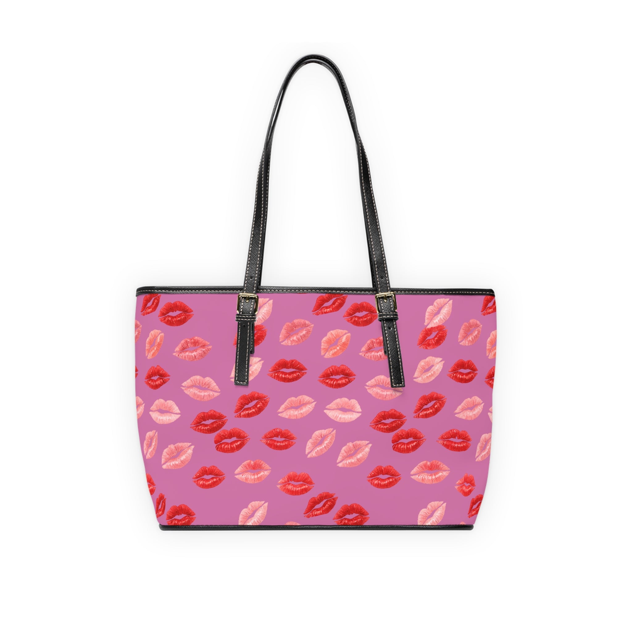 Psyche Collection Light Pink Kiss Print PU Leather Shoulder Bag – Red Lipstick Pattern