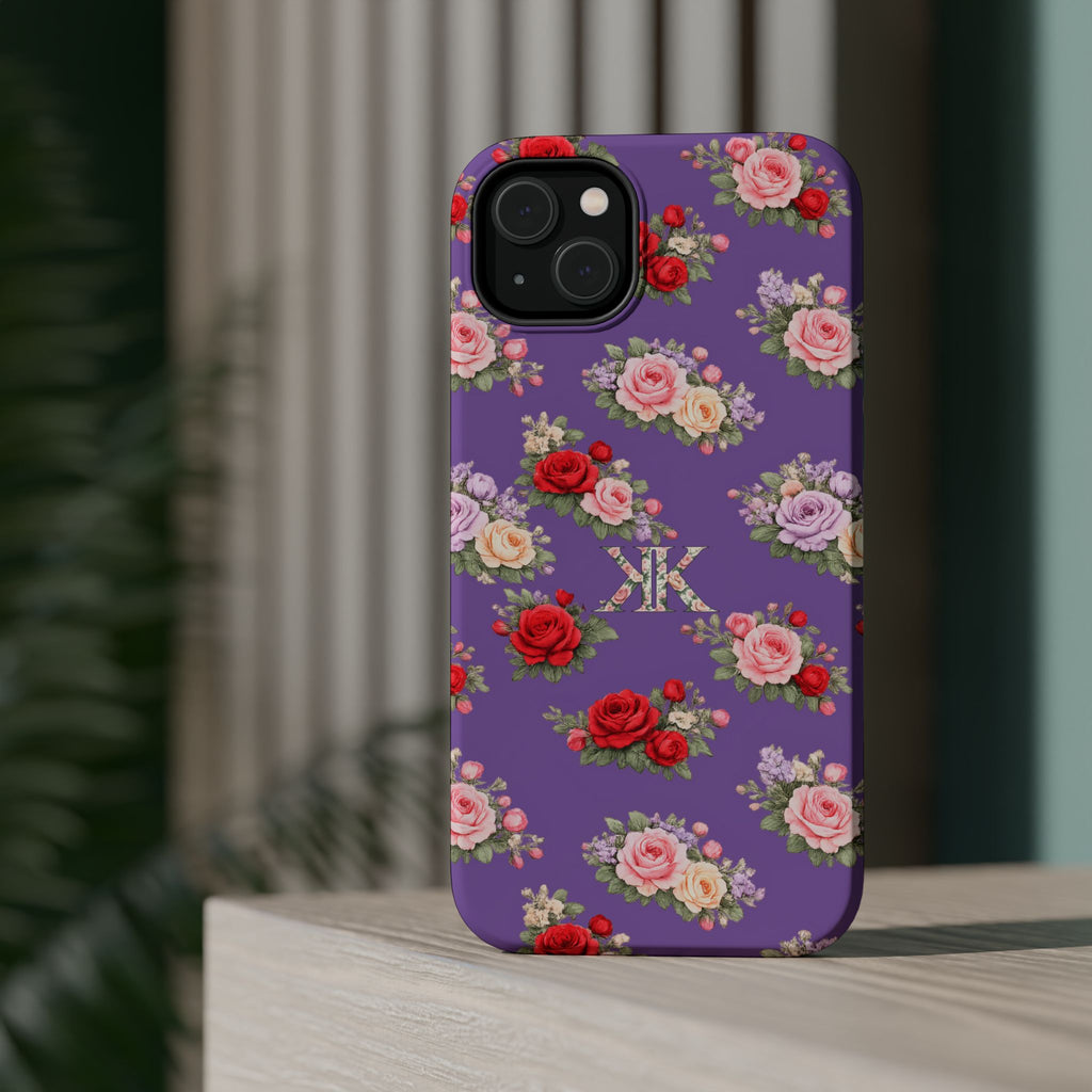 Anthos Collection Light Purple Vintage Floral Rose Pattern Magnetic Impact-Resistant Phone Case