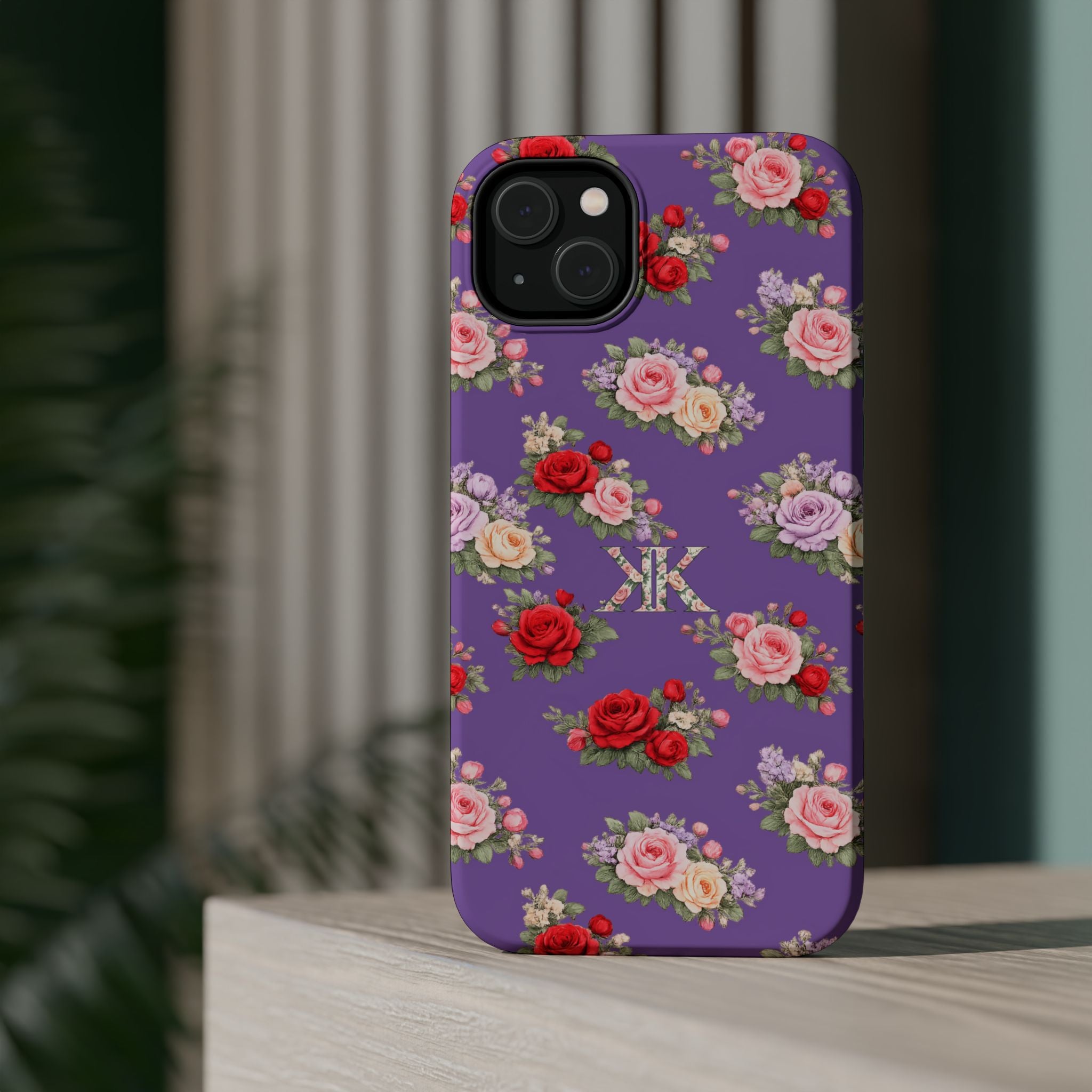 Anthos Collection Light Purple Vintage Floral Rose Pattern Magnetic Impact-Resistant Phone Case