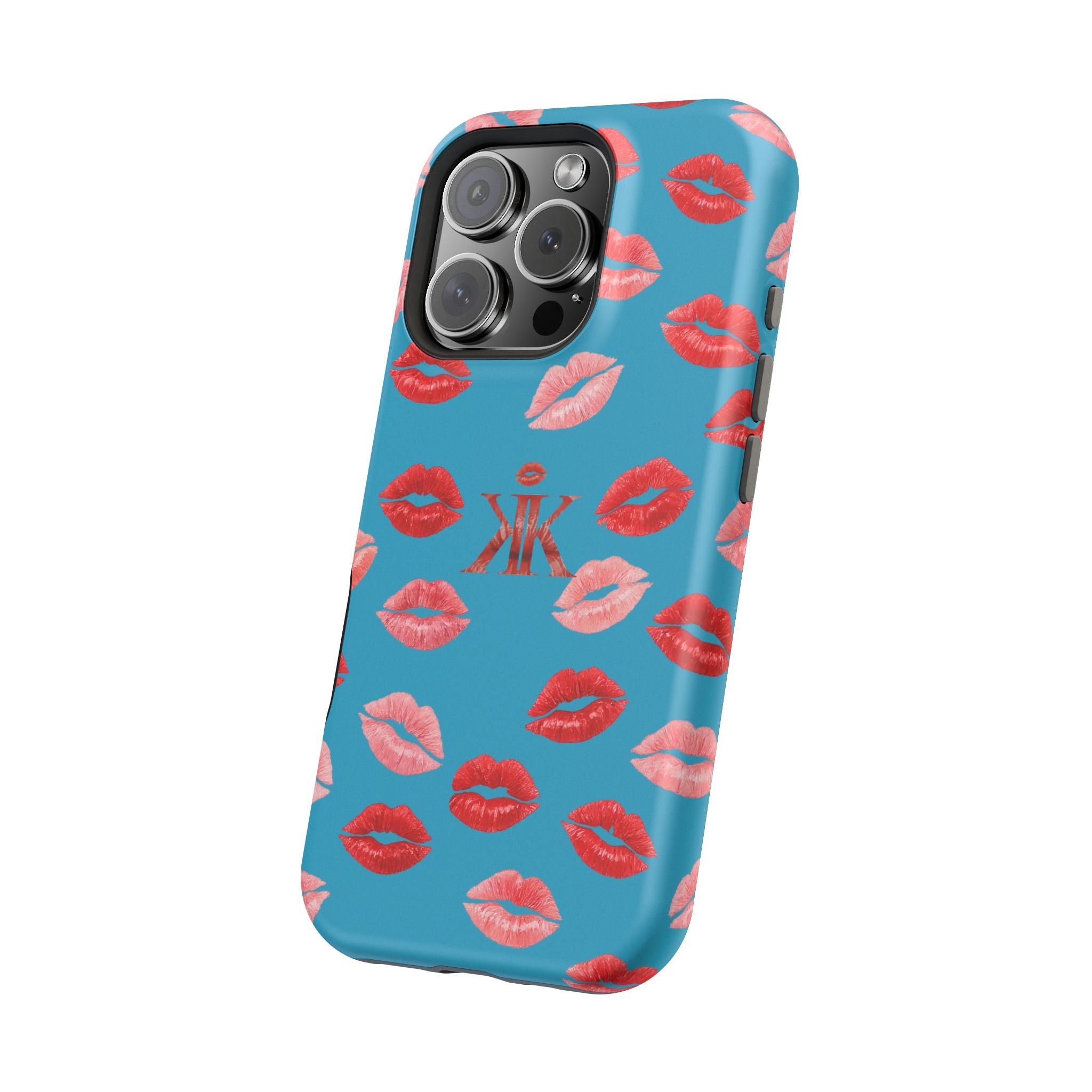 Psyche Collection Turquoise - Kiss Pattern Magnetic Impact Phone Case