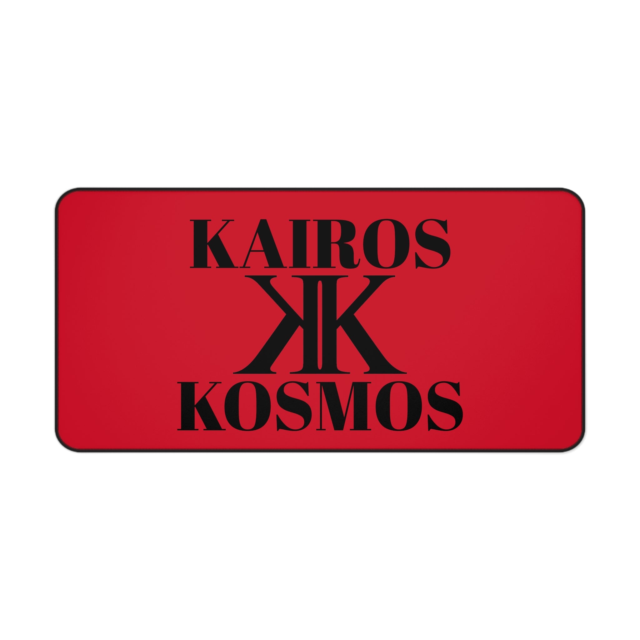Desk Mat RED — Minimalist 'KAIROS KOSMOS' Black & White Logo Desk Mat