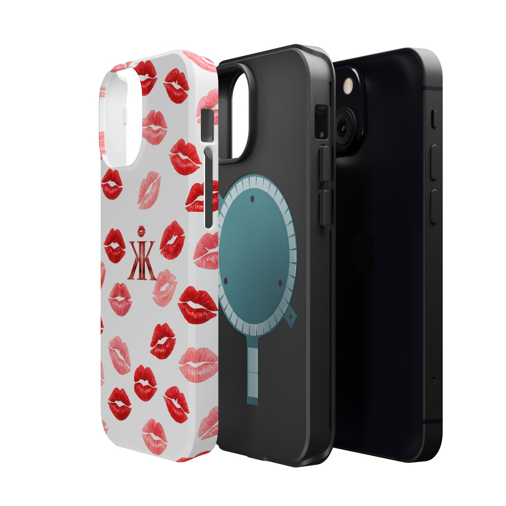 Psyche Collection White - Kiss Pattern Magnetic Impact Phone Case