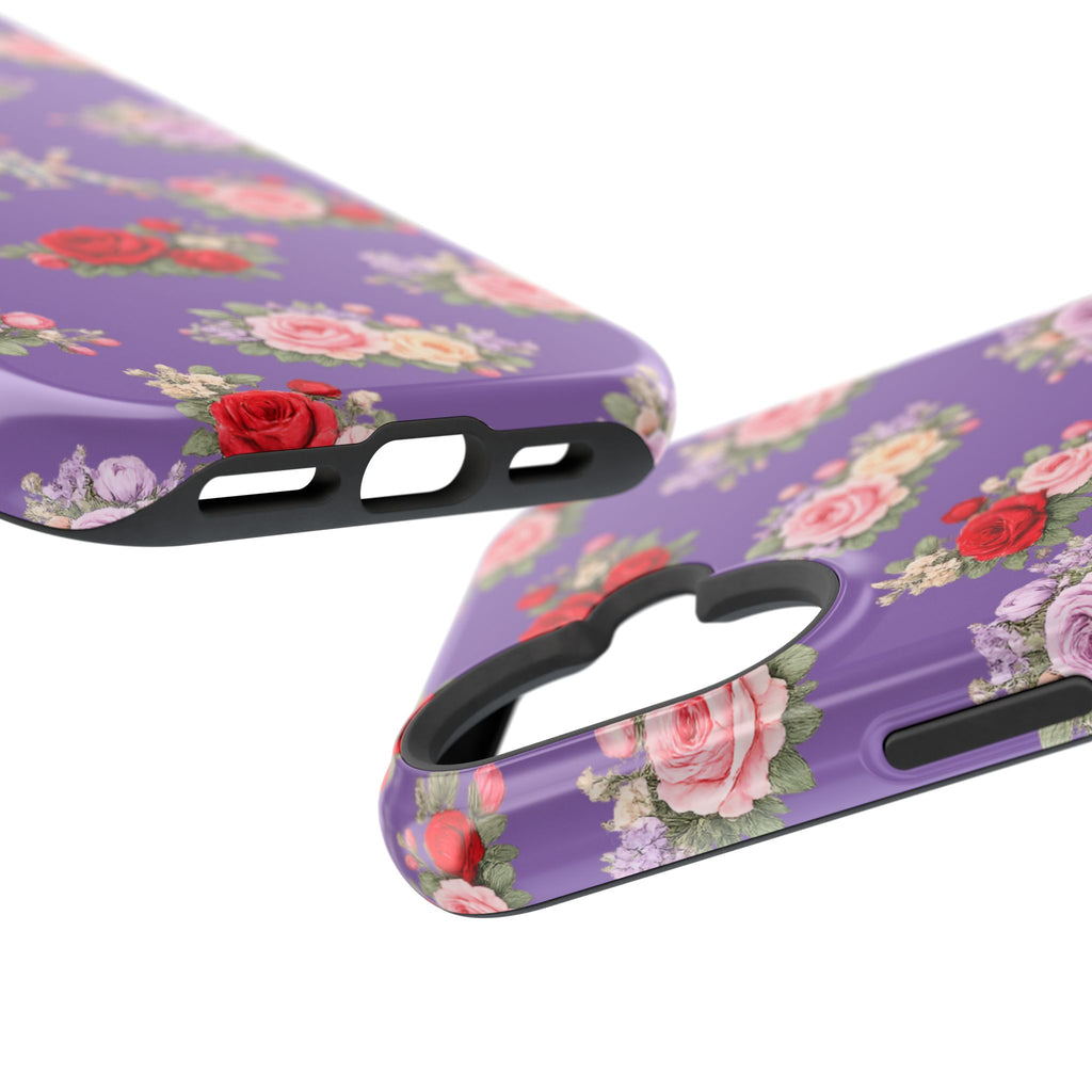 Anthos Collection Light Purple Vintage Floral Rose Pattern Magnetic Impact-Resistant Phone Case