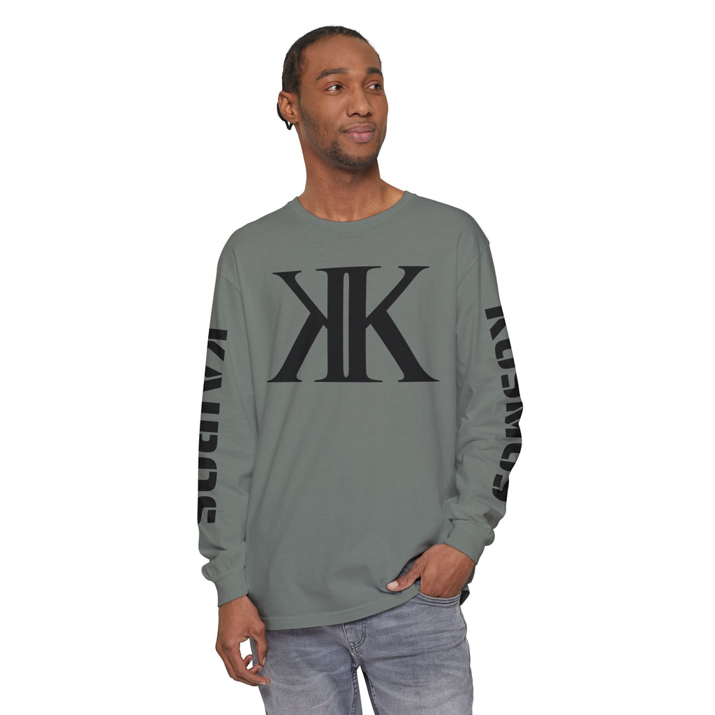 KOSMOS Monogram Uni-Sex Long Sleeve Tee — Bold Black Logo Sleeve Shirt
